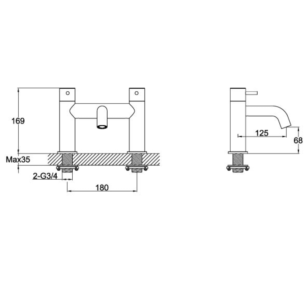 Inox Brushed Stainless Steel Deck Mounted Bath Filler