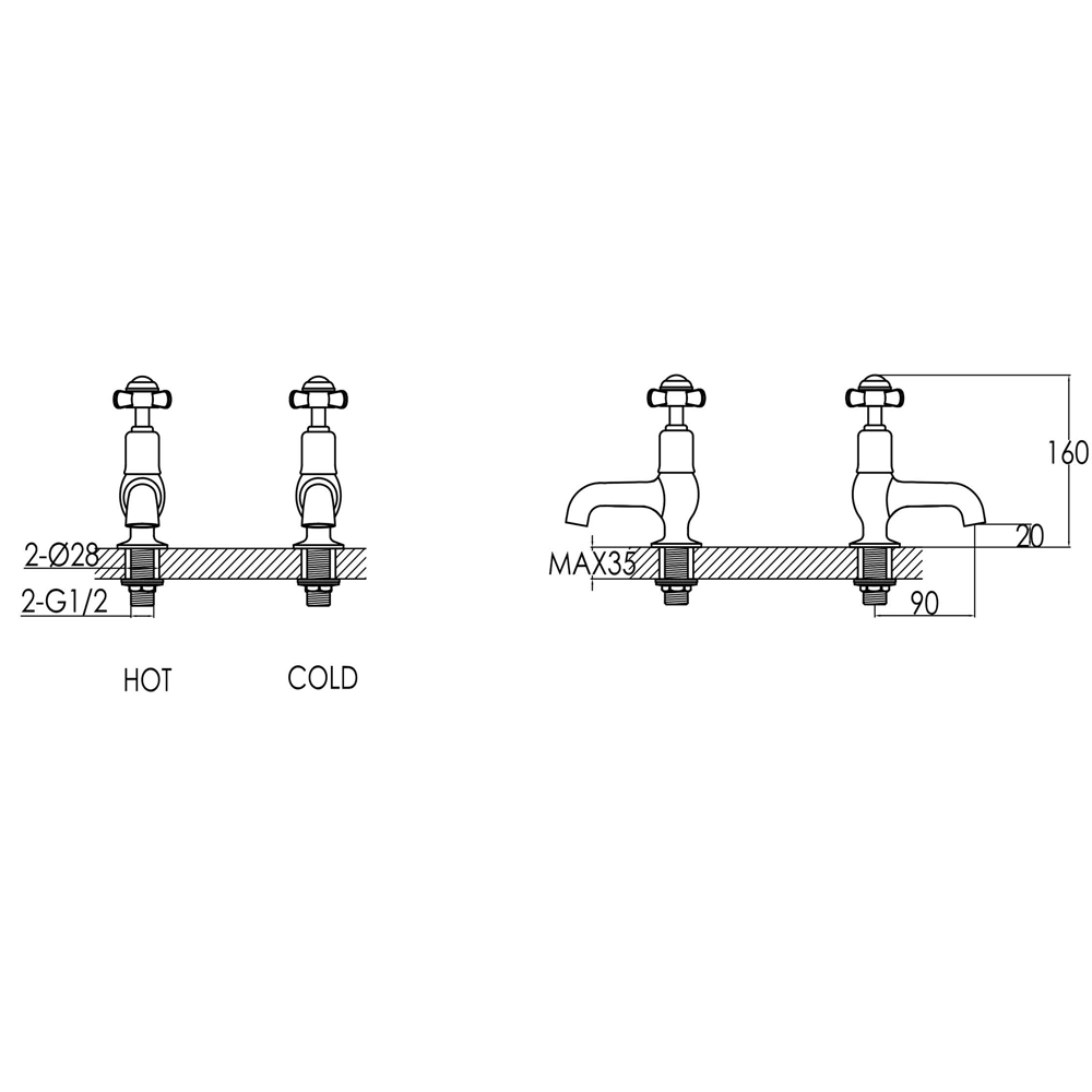 Butler & Rose Caledonia Pinch Cloakroom Basin Pillar Taps