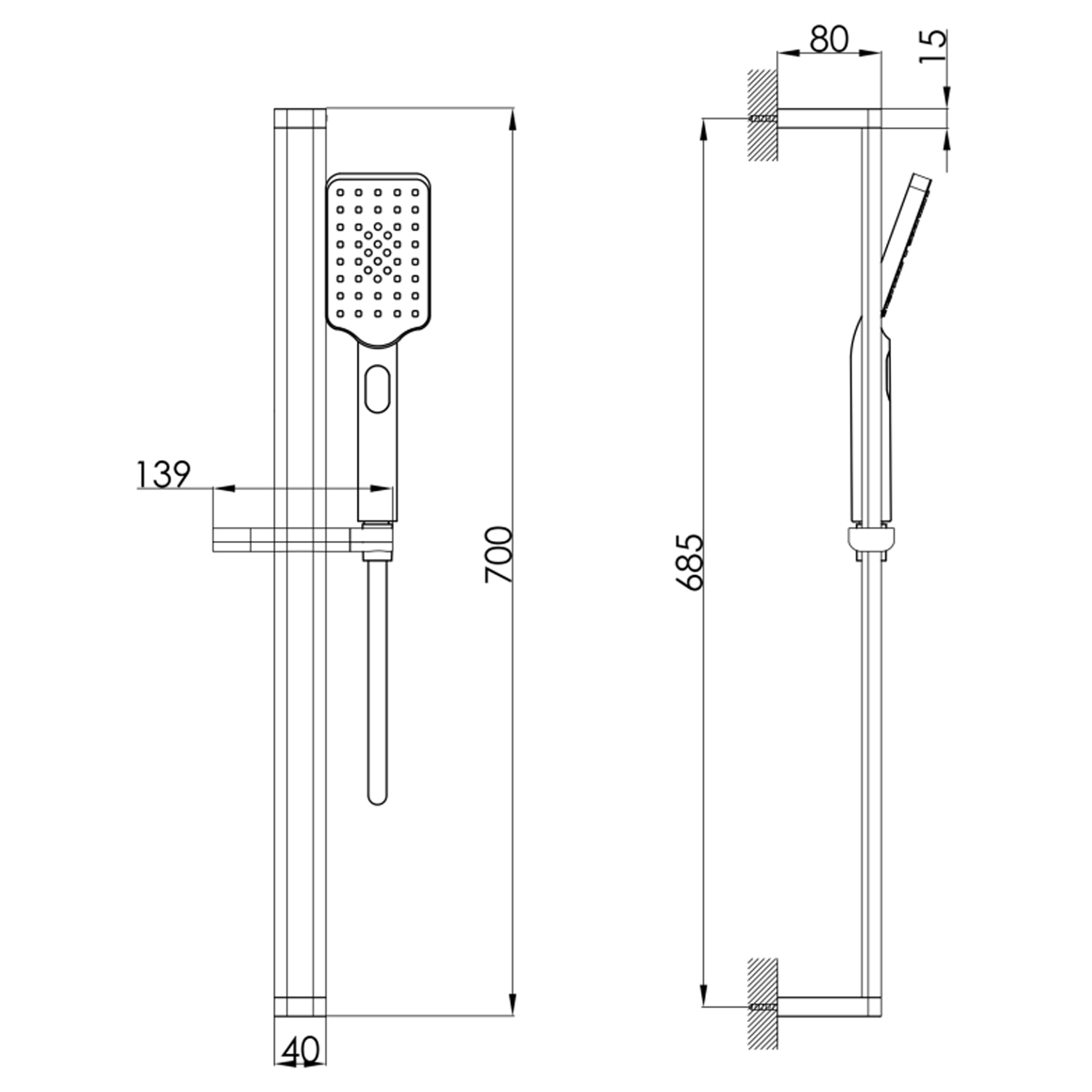 HIX Slide Rail Kit with Multi-Function Shower Handset & Hose