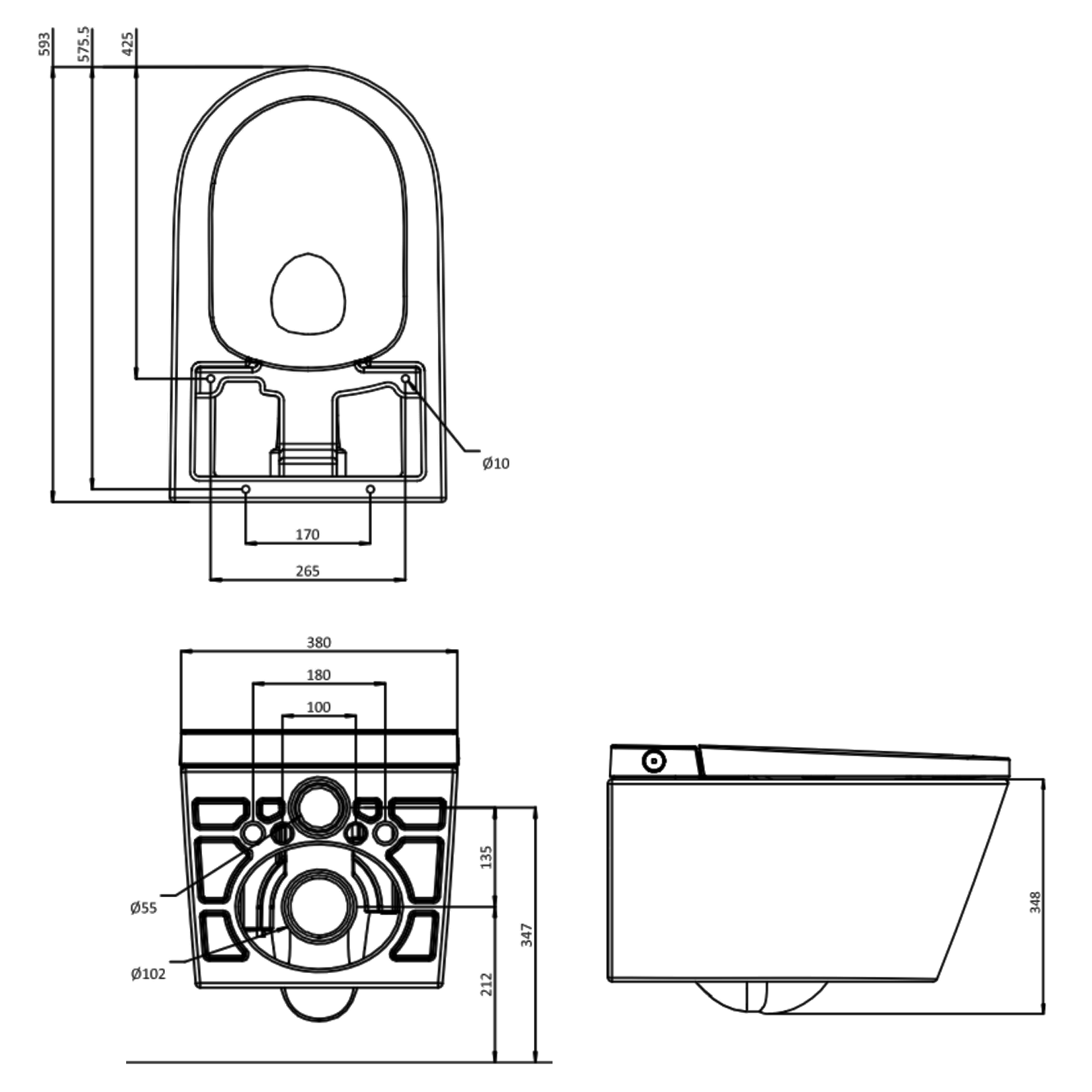 Crosswater Mada Rimless Wall Hung Smart Toilet and Seat with Wash and Dry Function