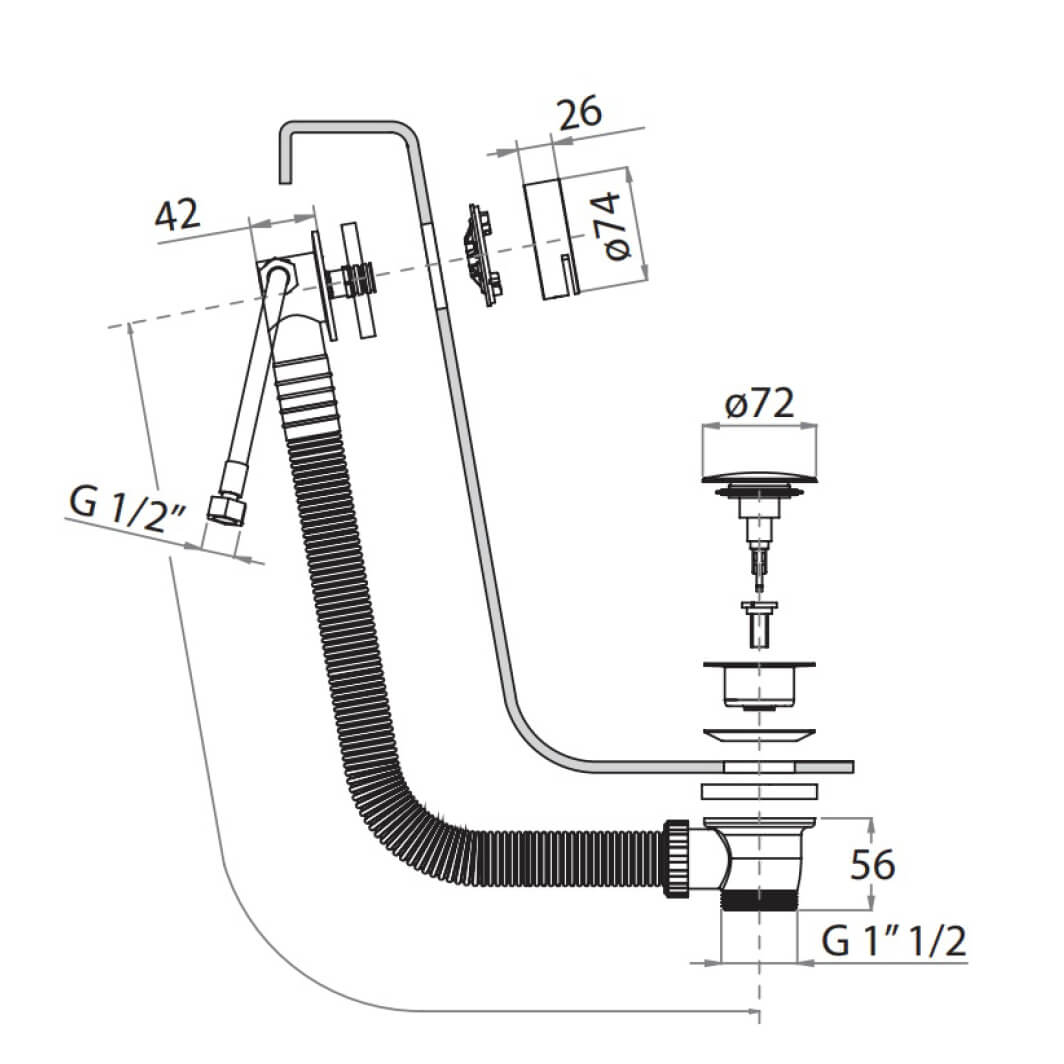 Crosswater 3ONE6 Stainless Steel Overflow Bath Filler with Click Clack Waste