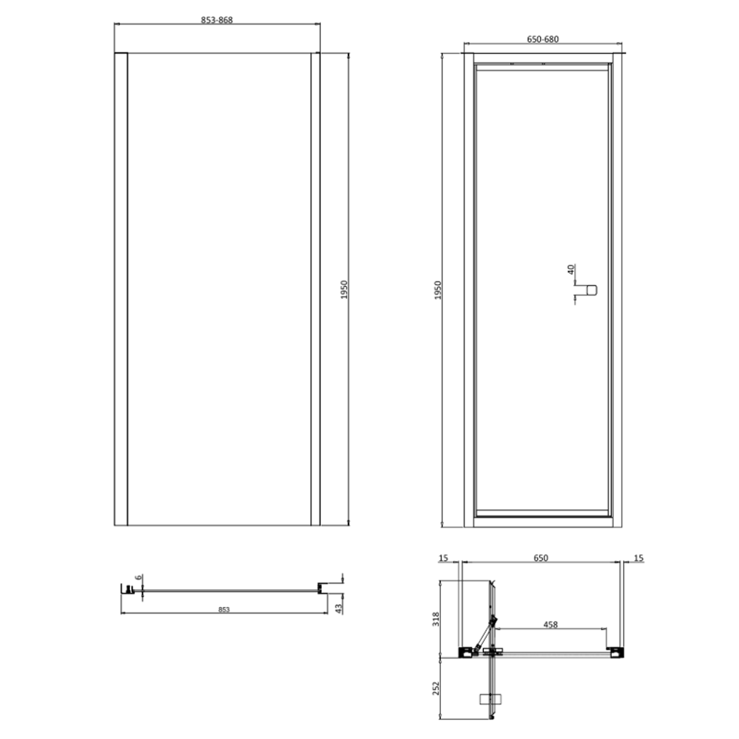 Crosswater Clear 6 6mm Brushed Brass Infold Door & Optional Side Panel