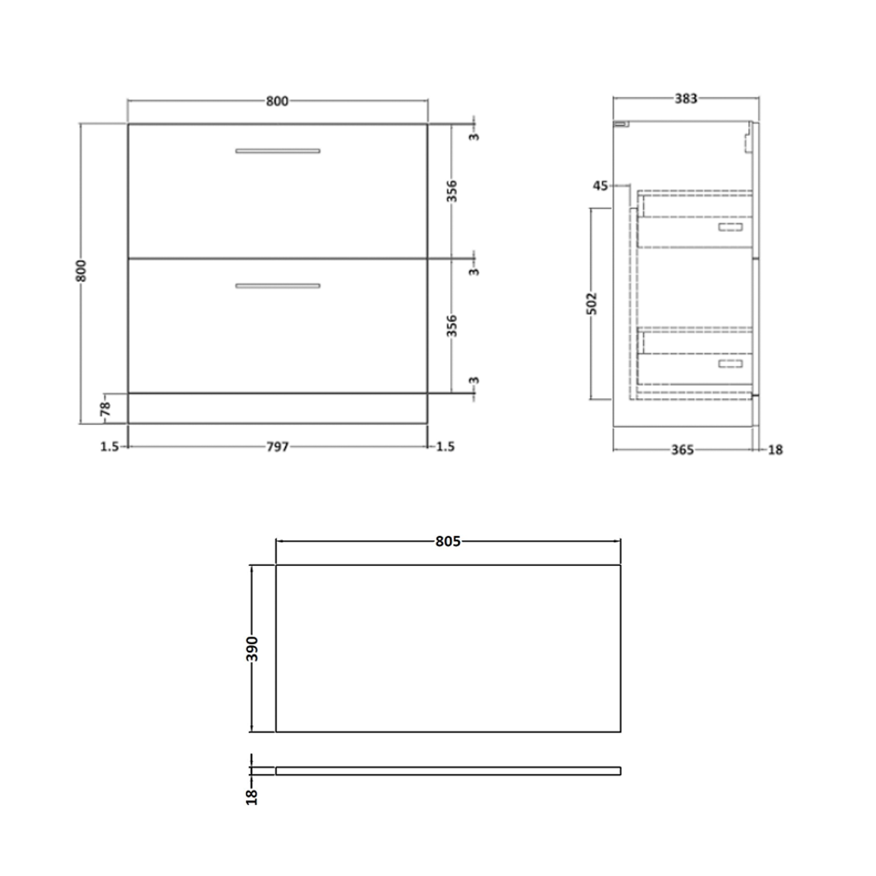 Erin 800mm Floorstanding 2 Drawer Vanity Unit & Countertop