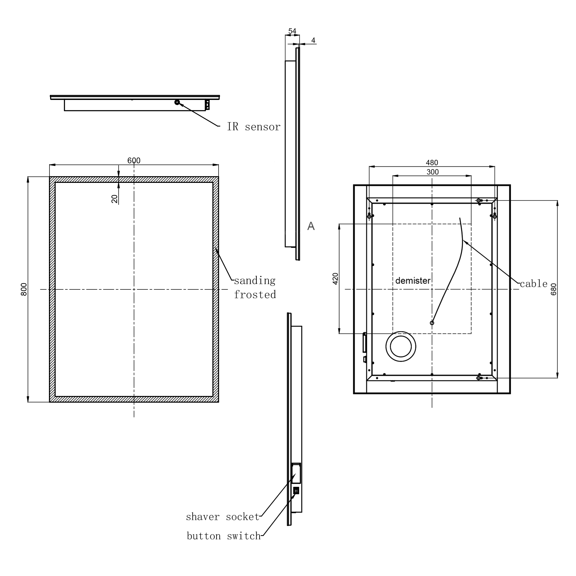 Harbour Glow LED Mirror with Demister Pad & Shaver Socket - 600 x 800mm