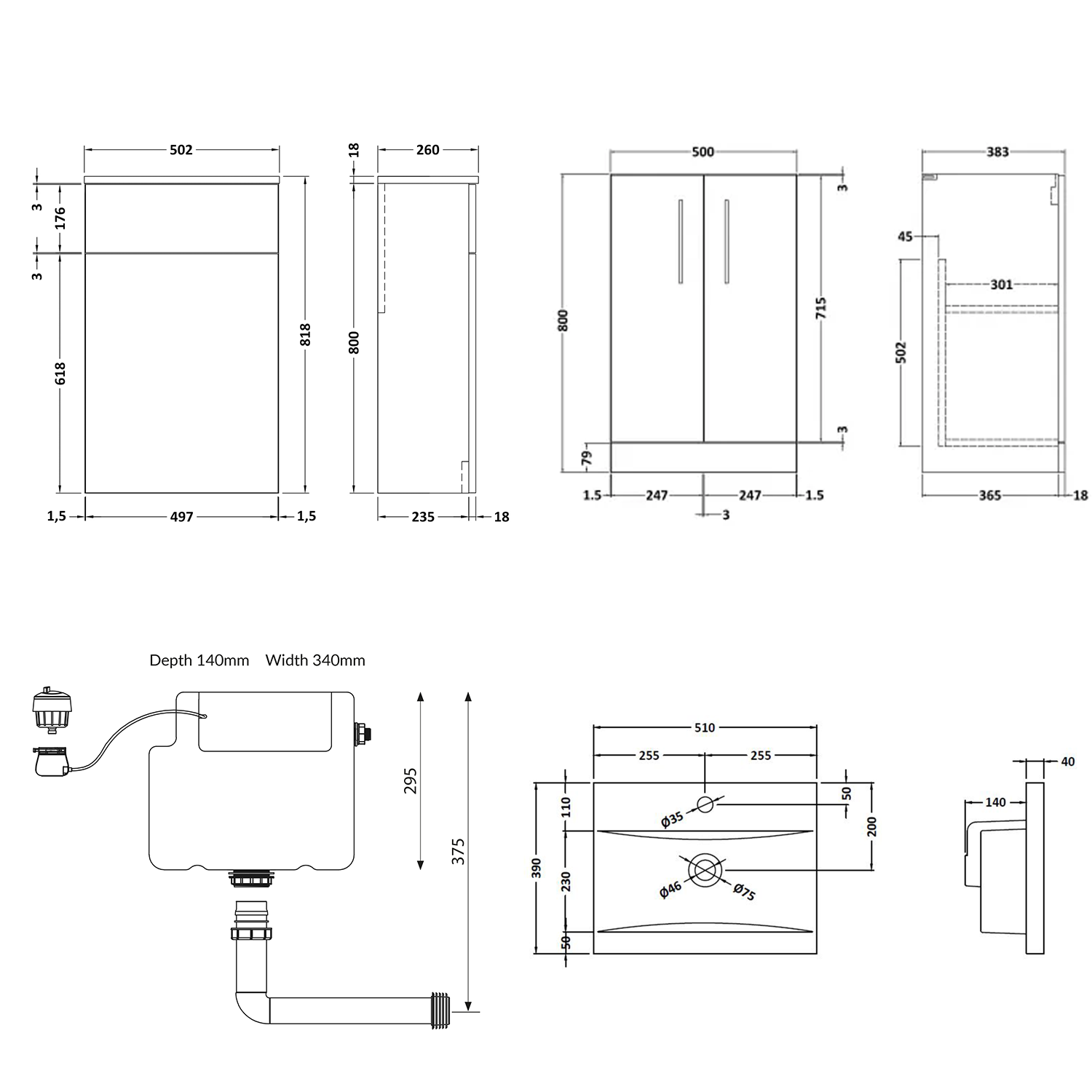 Erin 1000mm 2 Door Combination Basin & Toilet Unit