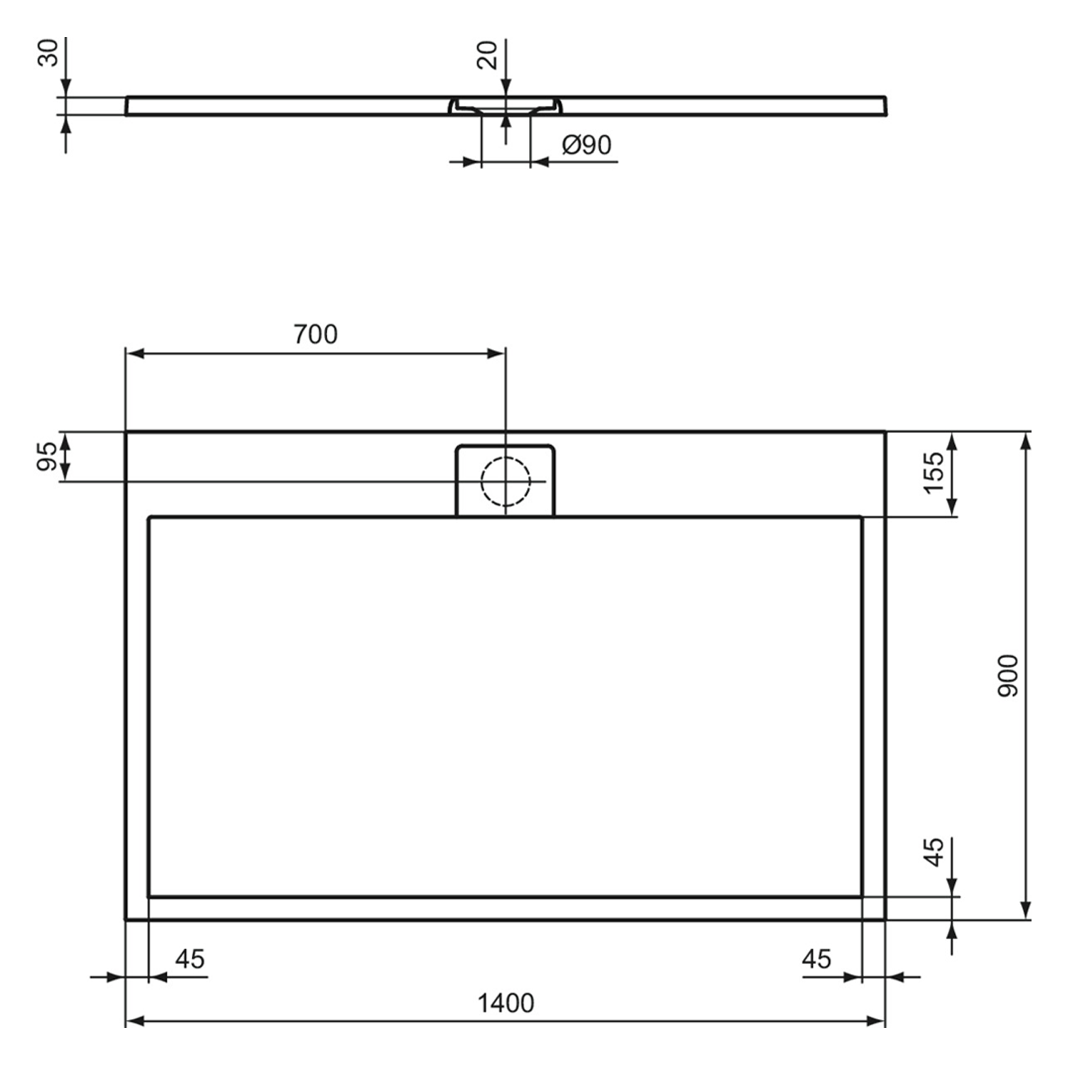 Ideal Standard Ultra Flat S i.life Jet Black Rectangular Anti-Slip Stone Resin Shower Tray - 5 Sizes