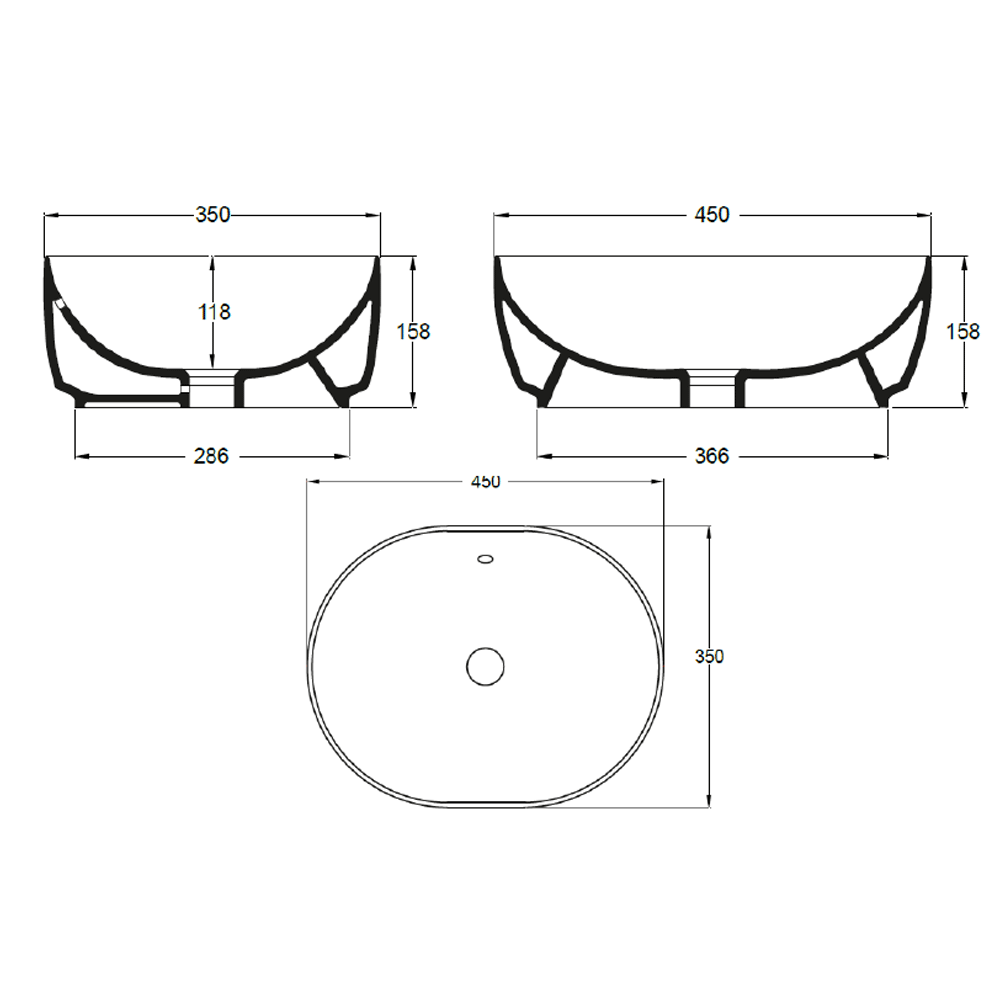 Crosswater Pearl Plus+Ton Matt White Countertop Basin - 450mm