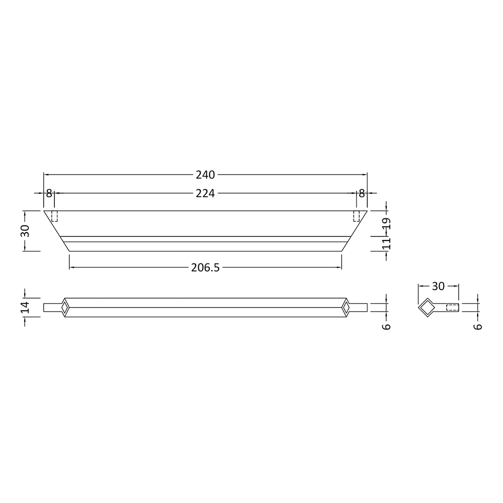 Drench Profile Bar Furniture Handle - 224mm Centres