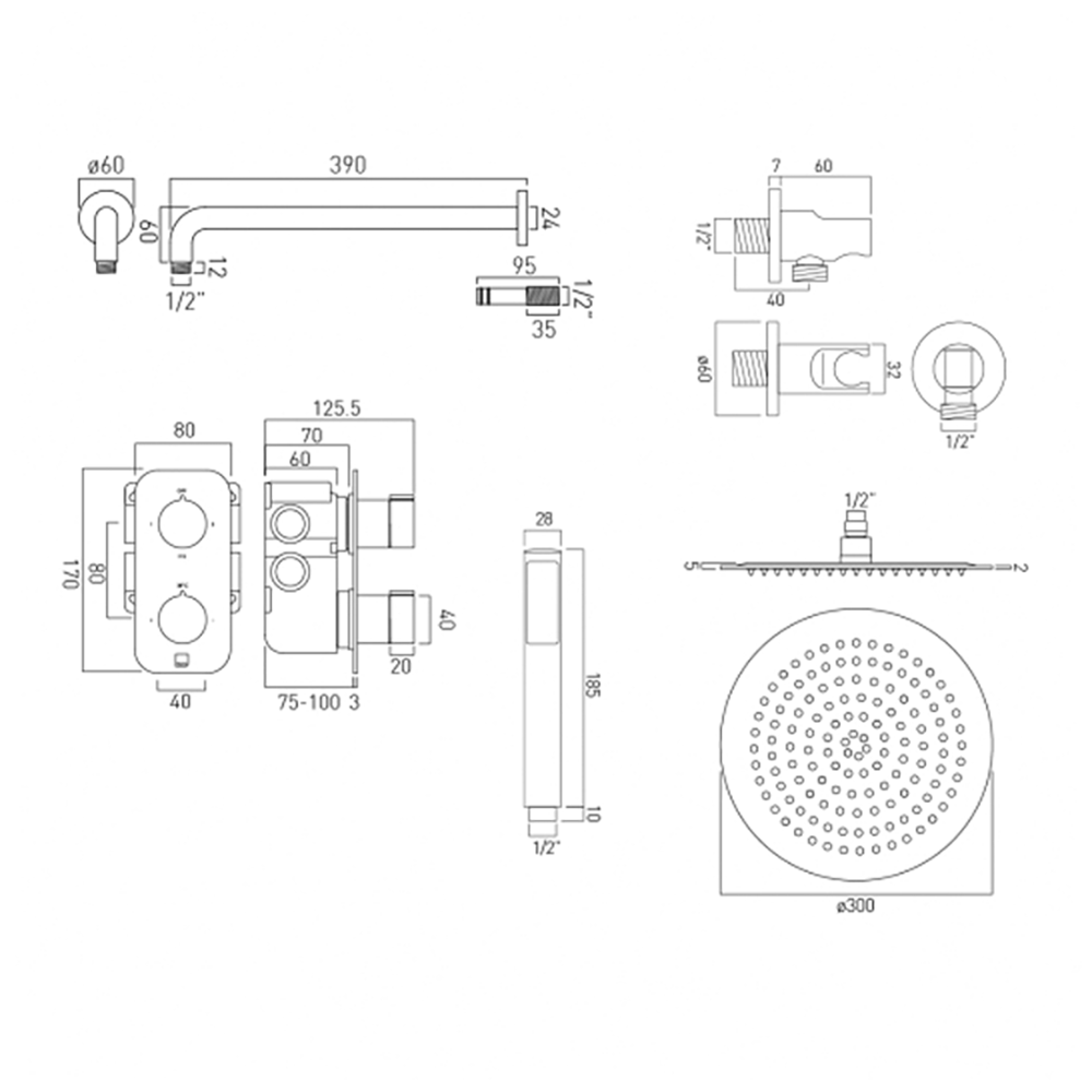 Vado Tablet Altitude Concealed Thermostatic Shower Package with Fixed Shower Head and Handset