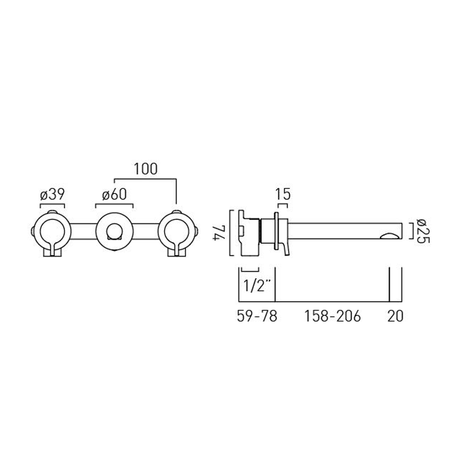 Vado Safari 3 Hole Wall Mounted Basin Mixer Tap