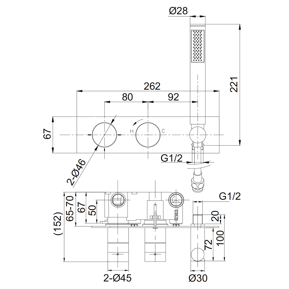 Crosswater Kai Lever Concealed Thermostatic Shower Valve with Shower Handset