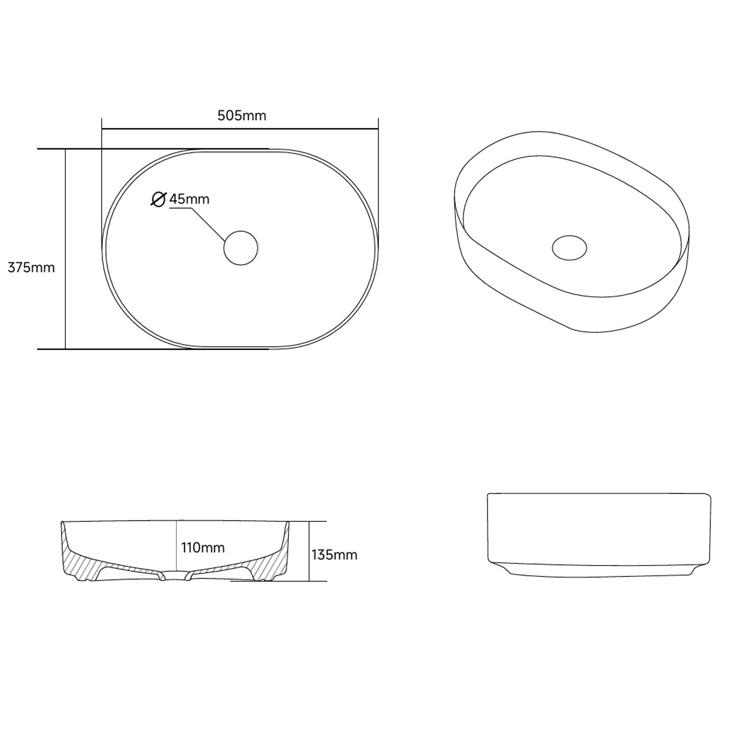 Poppy Oval Countertop Basin - 505 x 375mm