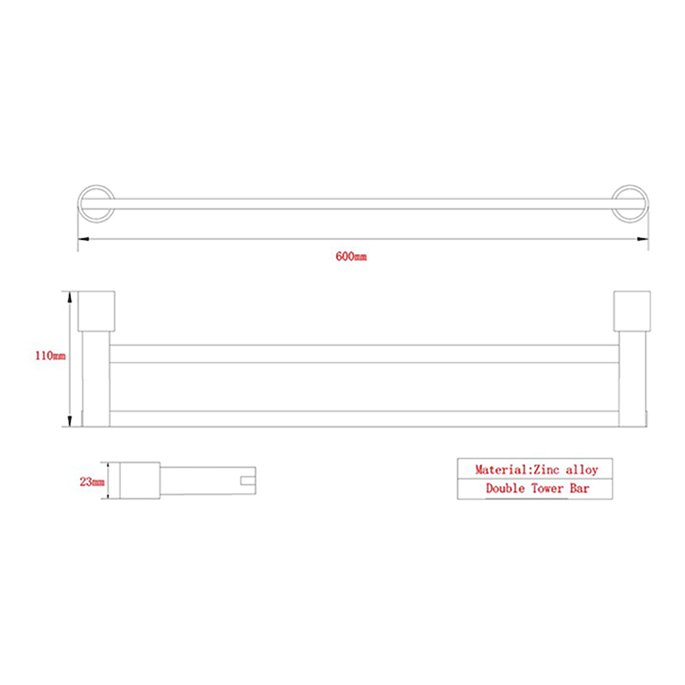 Hugo Double Towel Rail 600mm