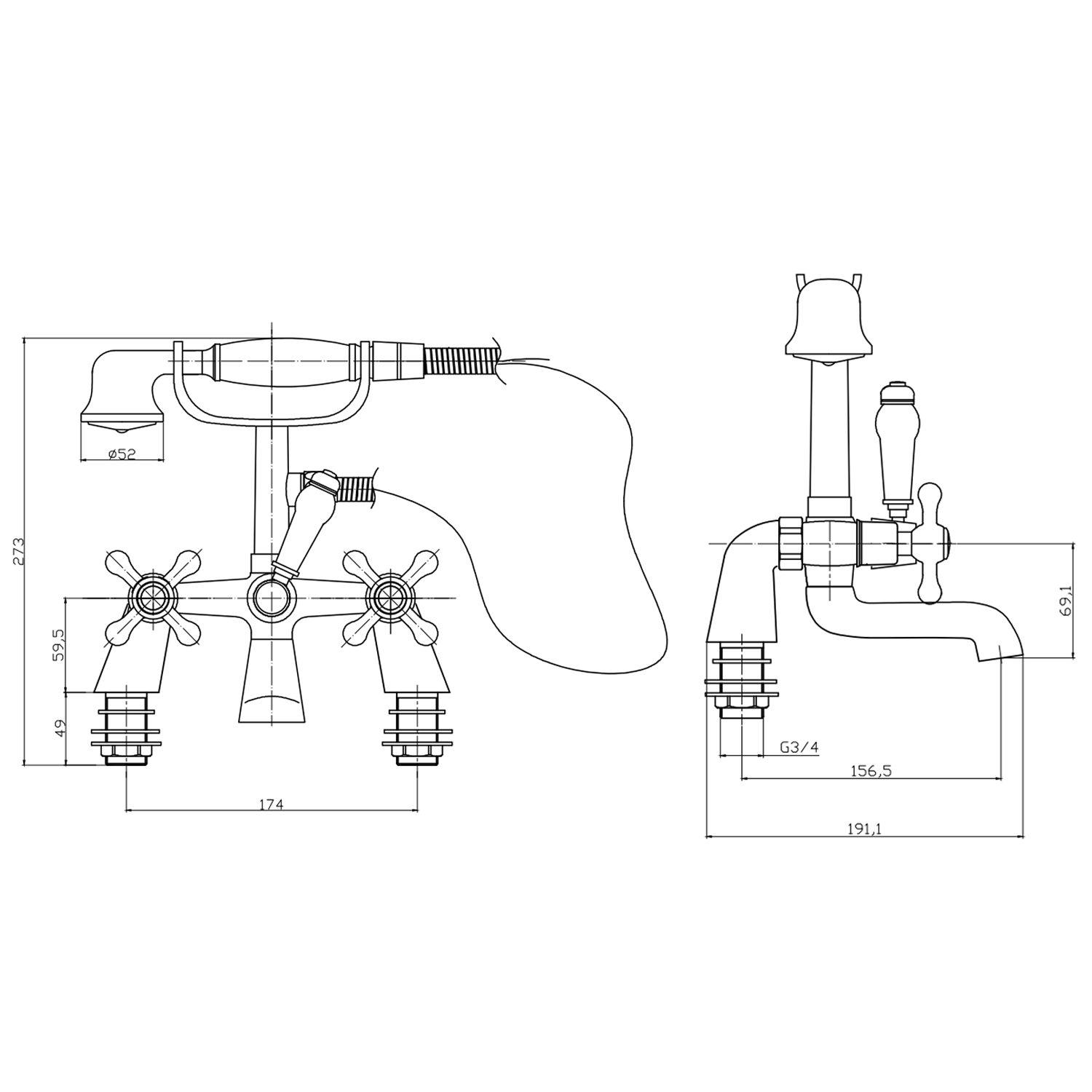 Butler & Rose Carlton Traditional Bath Shower Mixer