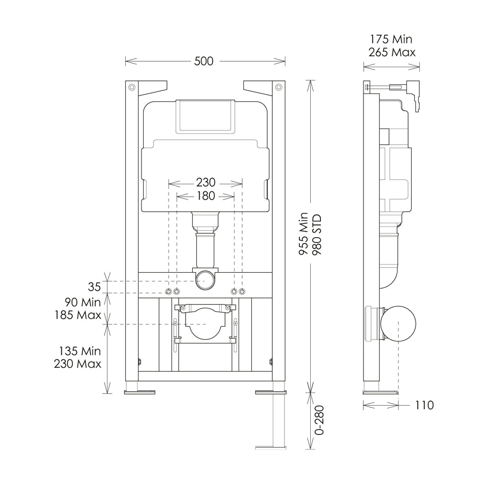 WRAS Approved Crosswater Wall Hung 980mm Height Support Frame with Dual Flush Cistern