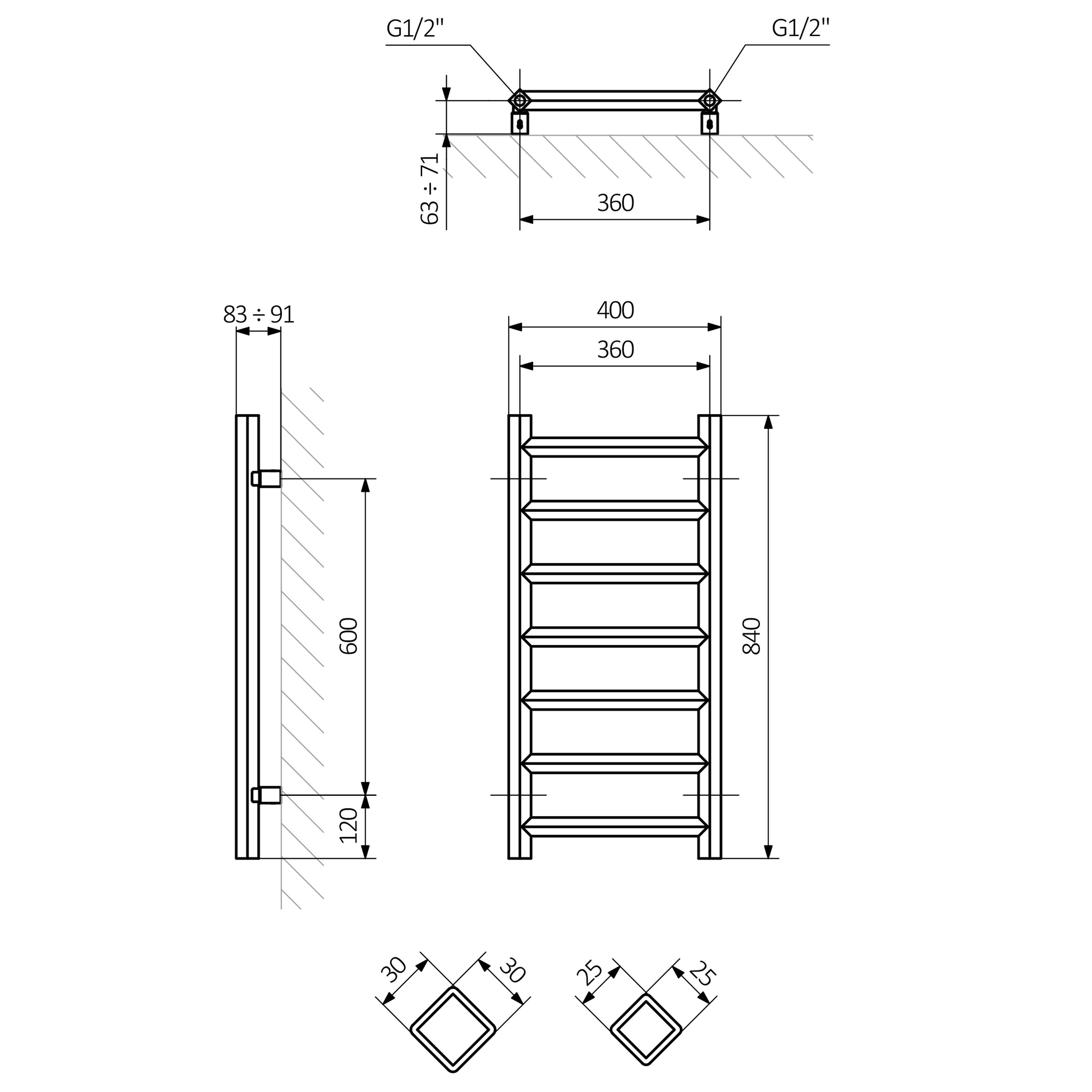 Terma Crystal Electric Heated Towel Rail with SIM Heating Element