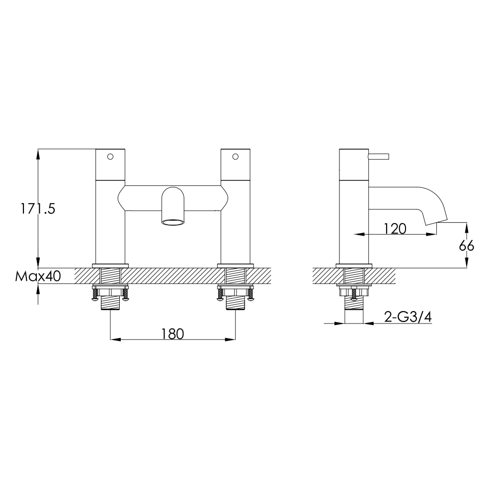 VOS Deck Mounted Bath Filler Tap - Matt Black
