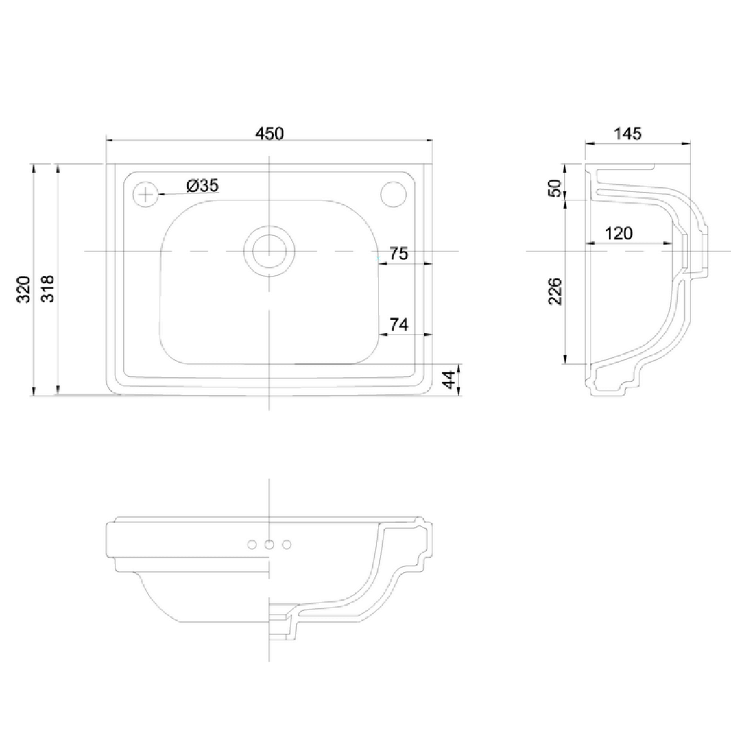 Burlington Riviera 450mm Cloakroom Basin - 2 Tap Holes
