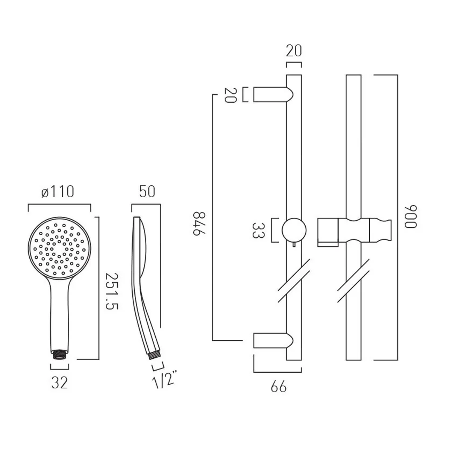 Vado Individual Round Slide Rail Shower Kit with Handset & Hose