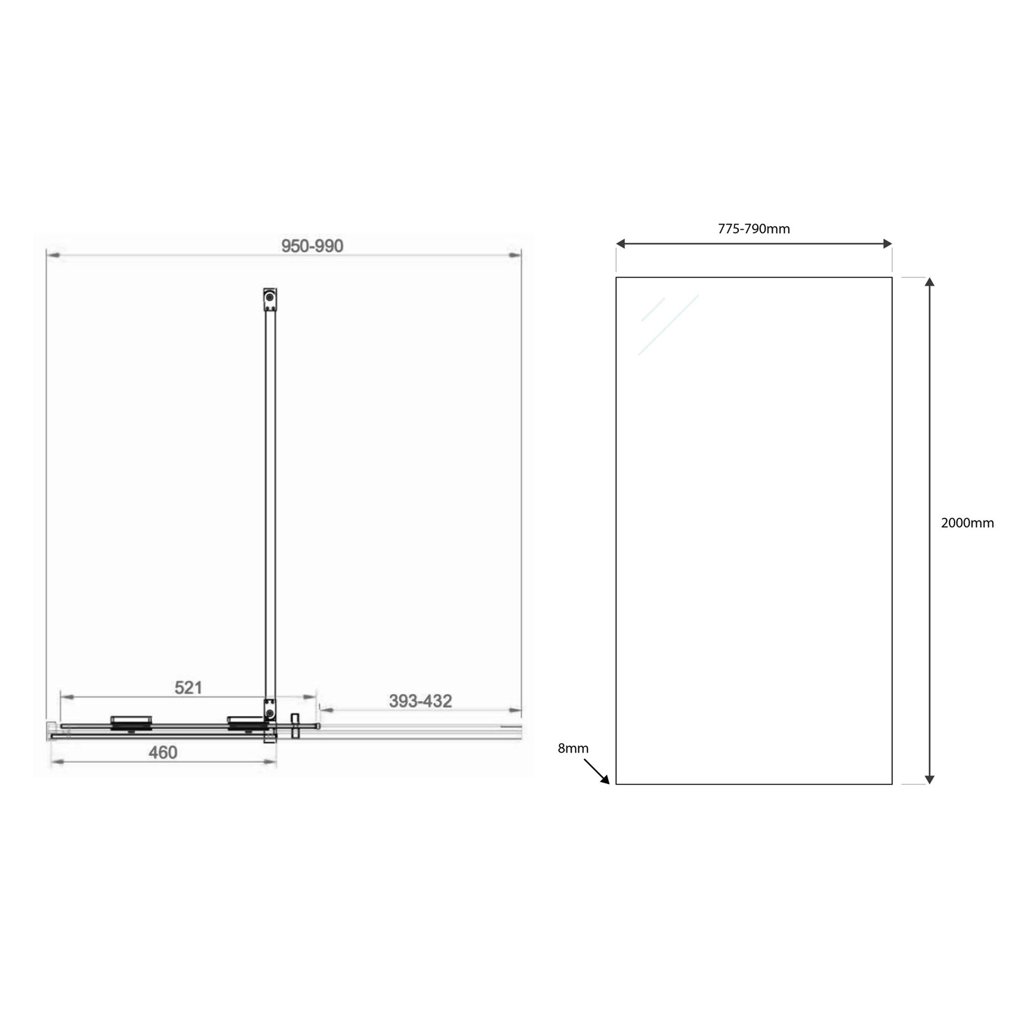 Harbour Momentum 8mm Easy Clean 2m Tall Sliding or Wetroom Shower Door & Optional Side Panel - Brushed Brass