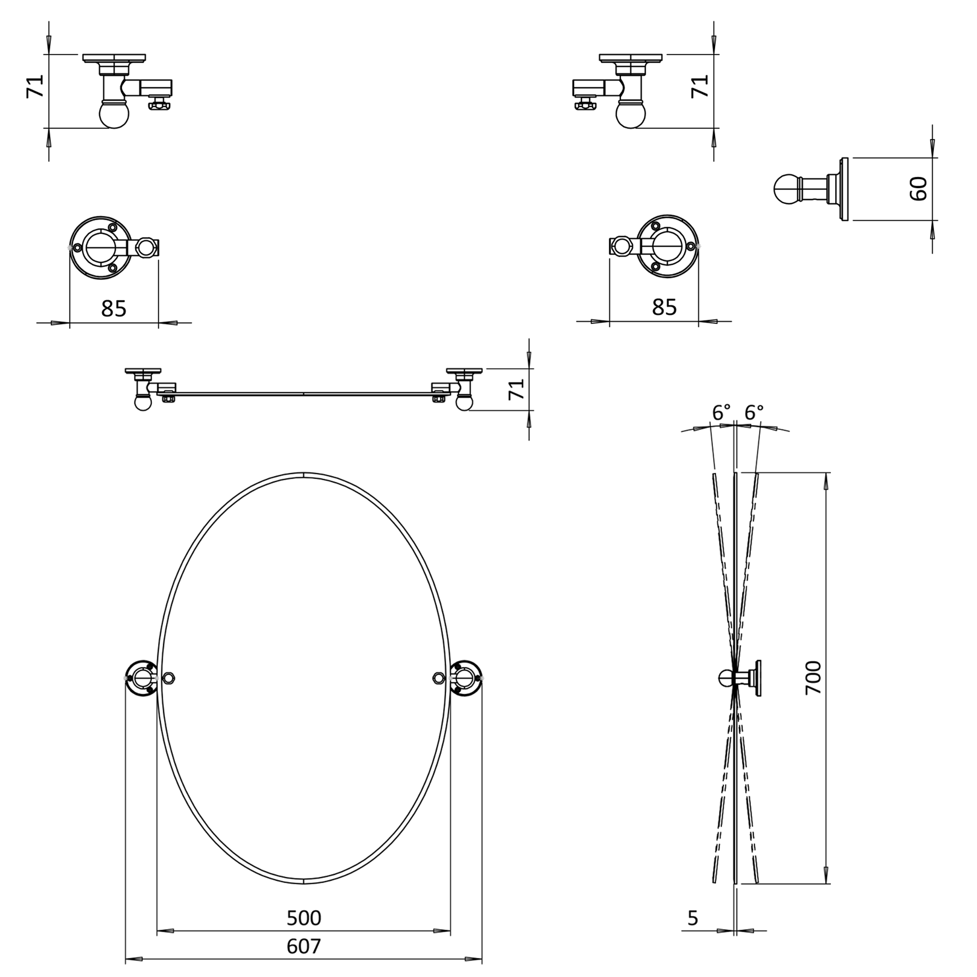 Burlington Oval Mirror with Fixings