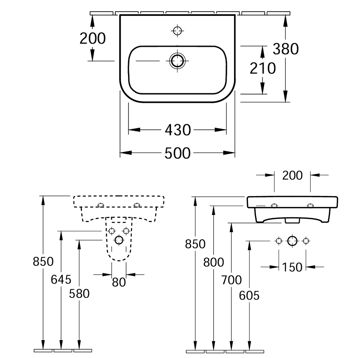 Villeroy & Boch Architectura Compact Wall Hung Basin - 500mm