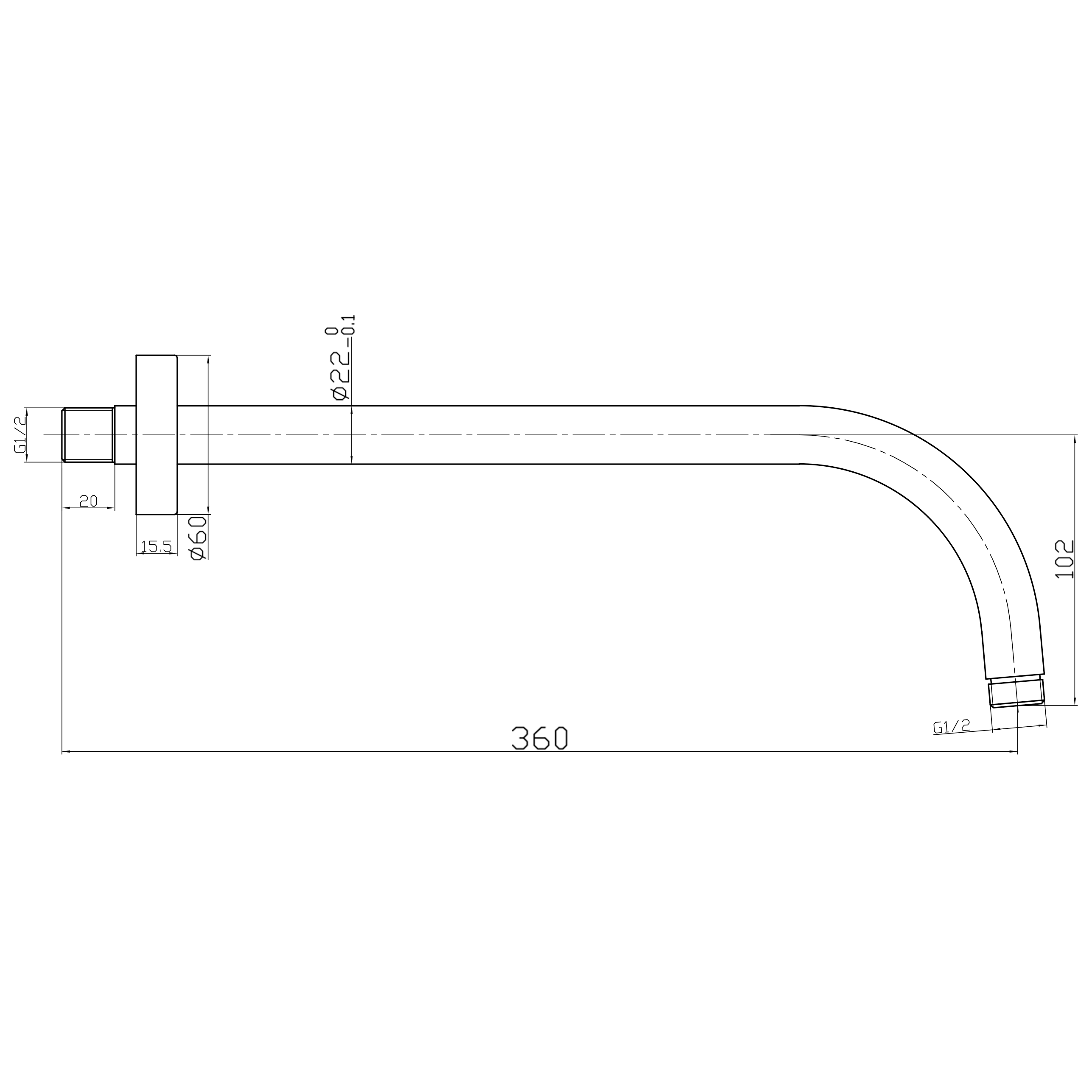 Drench Round Fixed Wall Shower Arm - 300mm