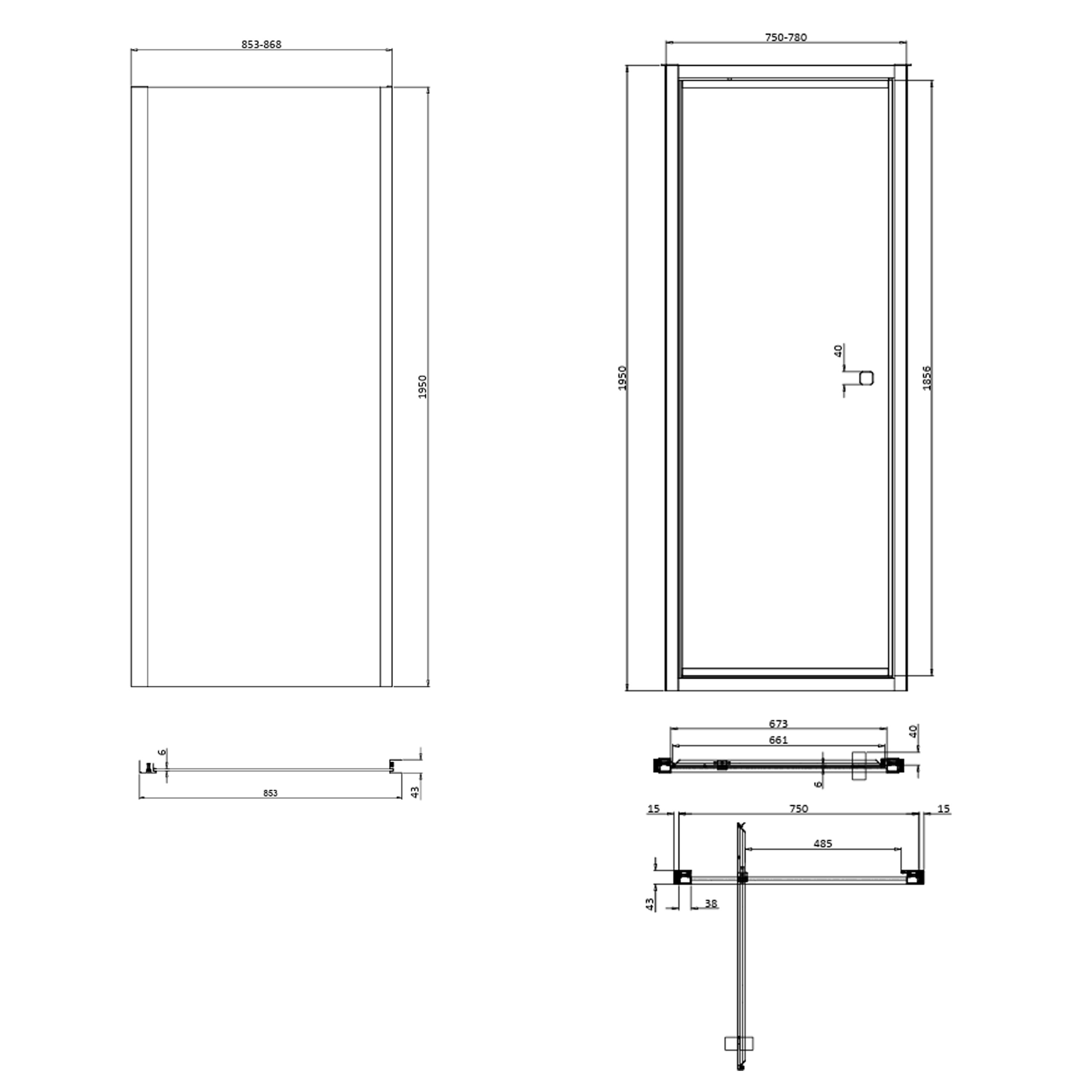 Crosswater Clear 6 6mm Brushed Brass Pivot Door & Optional Side Panel