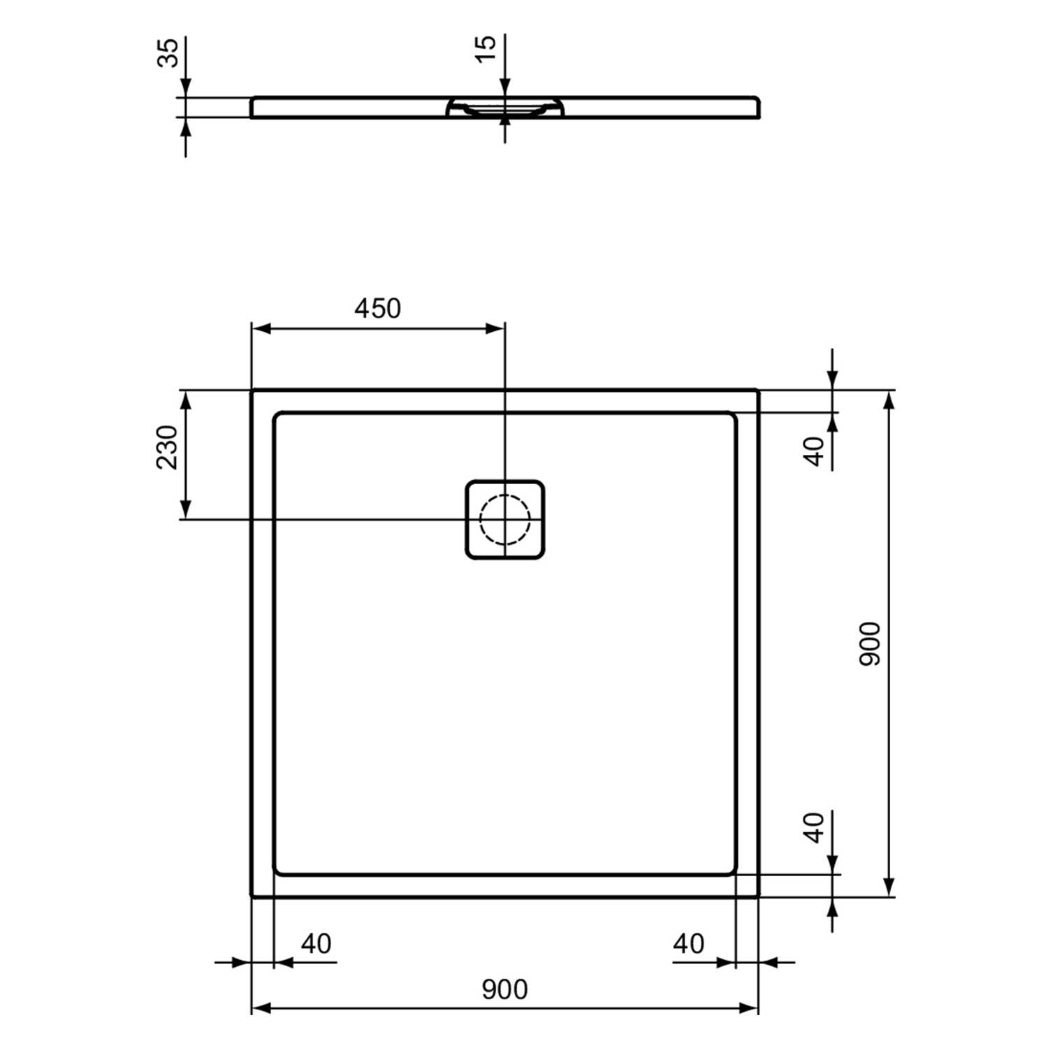 Ideal Standard Ultra Flat Evo Square Anti-Slip Acrylic Shower Tray with Offset Waste - 4 Sizes