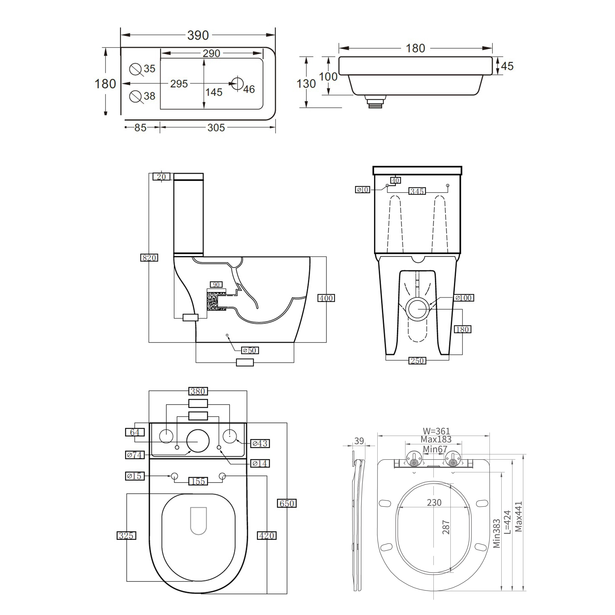 Harbour Clarity 2 in 1 Wash Basin & Close Coupled Open Back Toilet with Soft Close Seat & Basin Tap