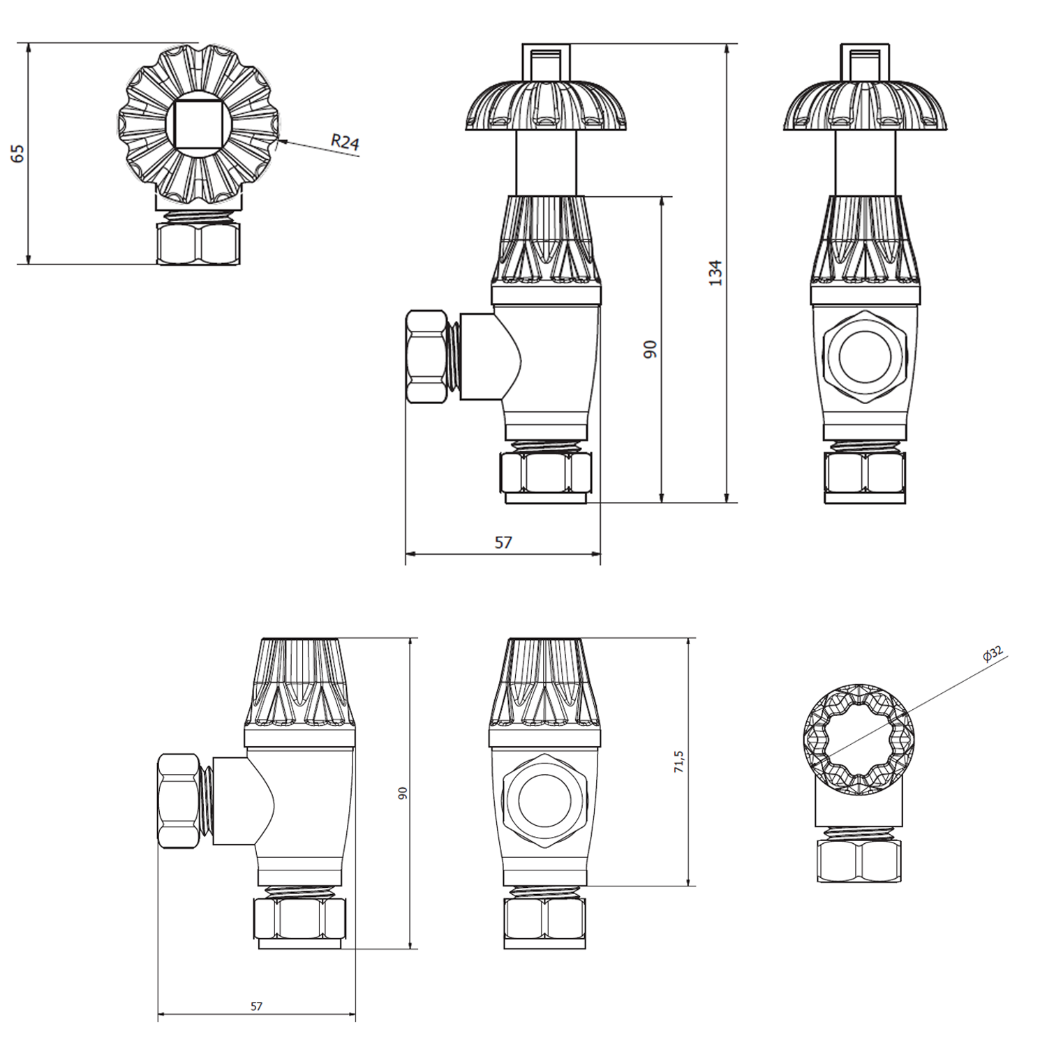 Butler & Rose Westminster Ornate Thermostatic Angled Radiator Valves