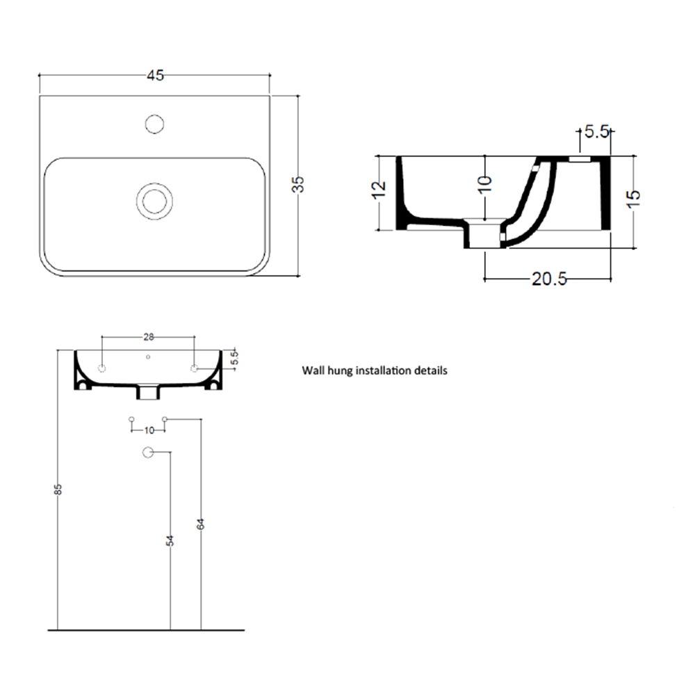 Crosswater Navona Rectangular Countertop / Wall Mounted Basin