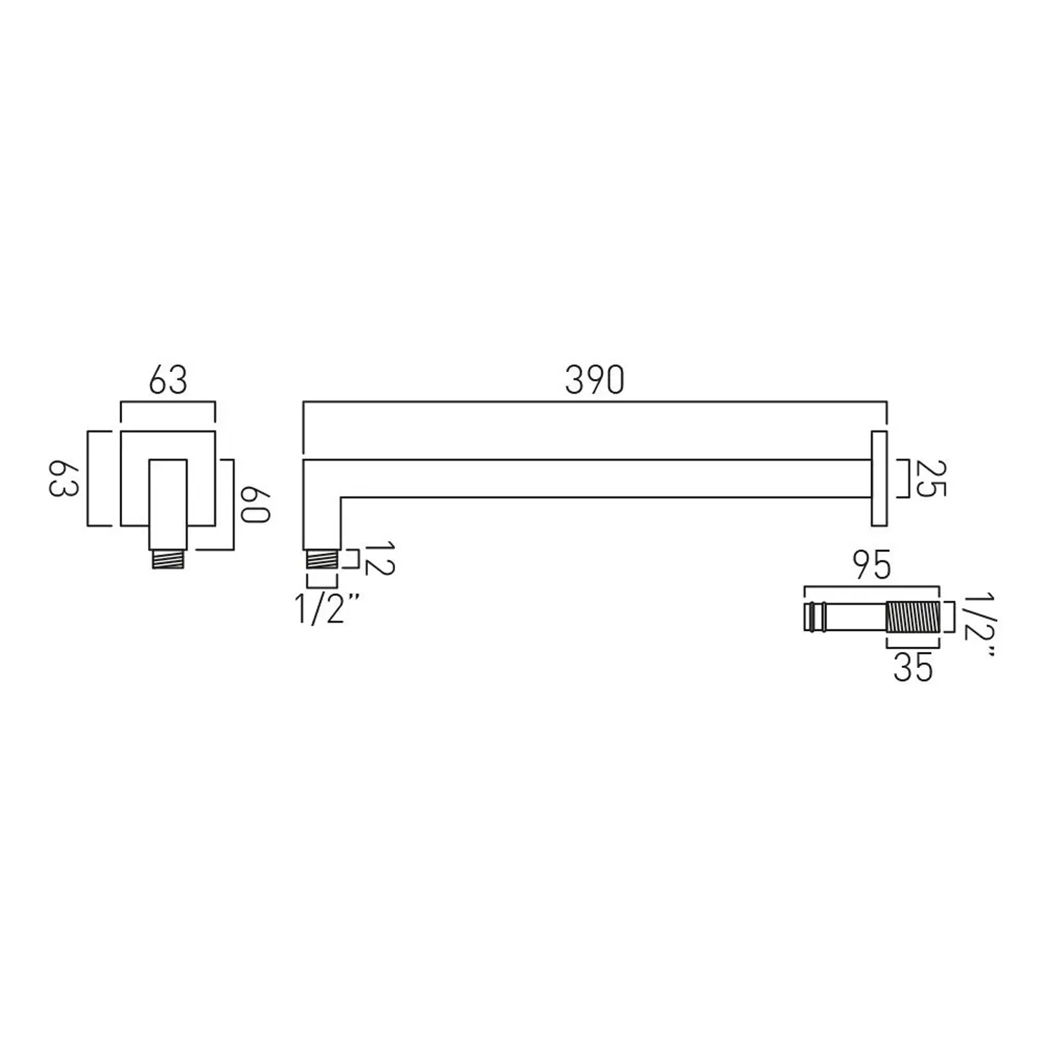 Vado Individual Easy Fit Wall Mounted Square Shower Arm
