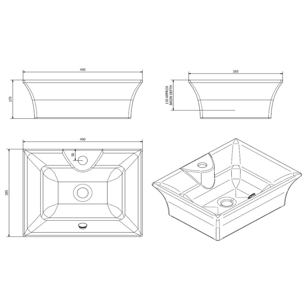 Lexie 490mm Rectangular Countertop Basin