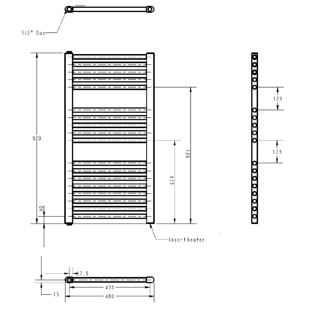 Brenton Hestia Electric Straight Anthracite Heated Towel Rail - 22mm - 920 x 480mm