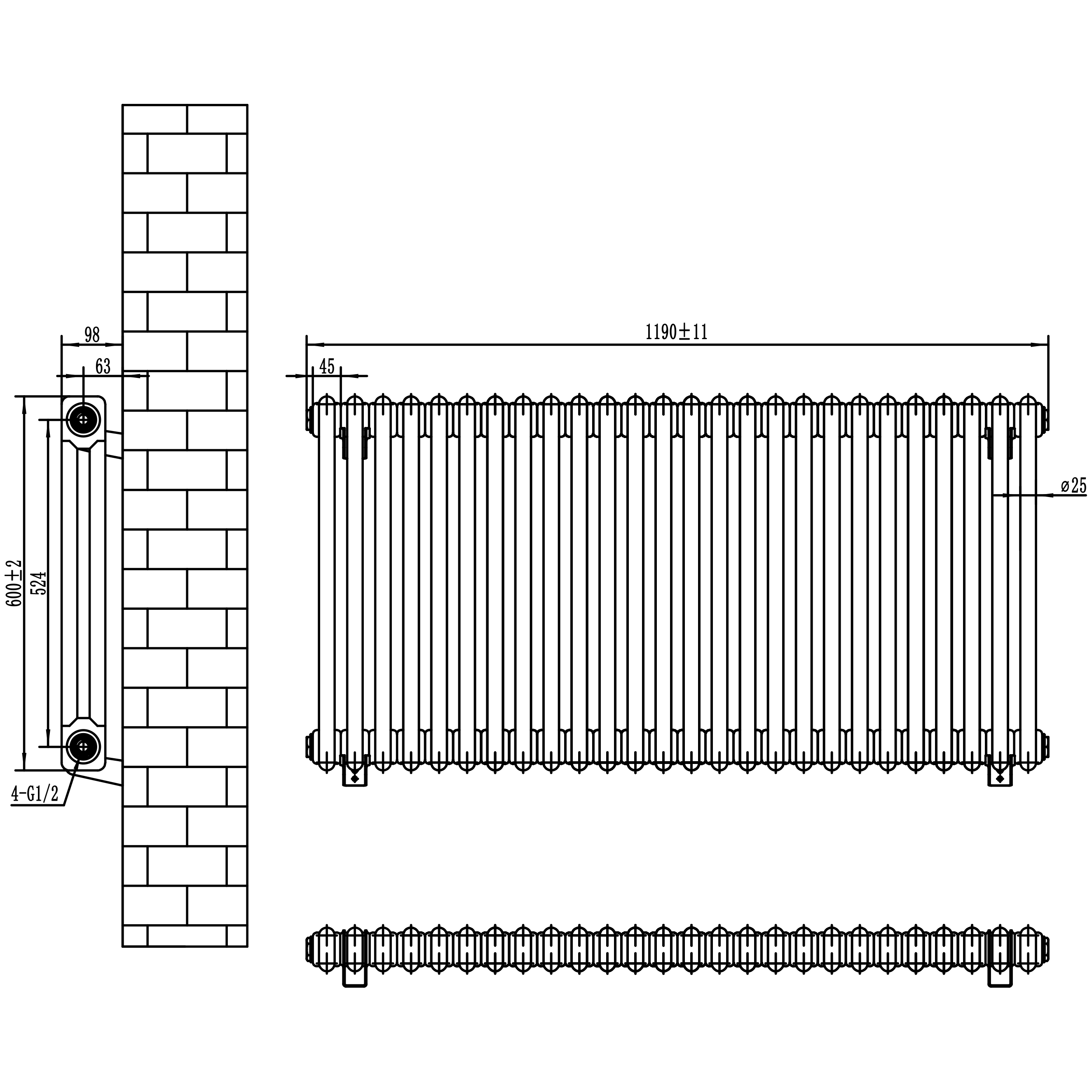 Toasty Ardleigh Anthracite Horizontal Column Radiator