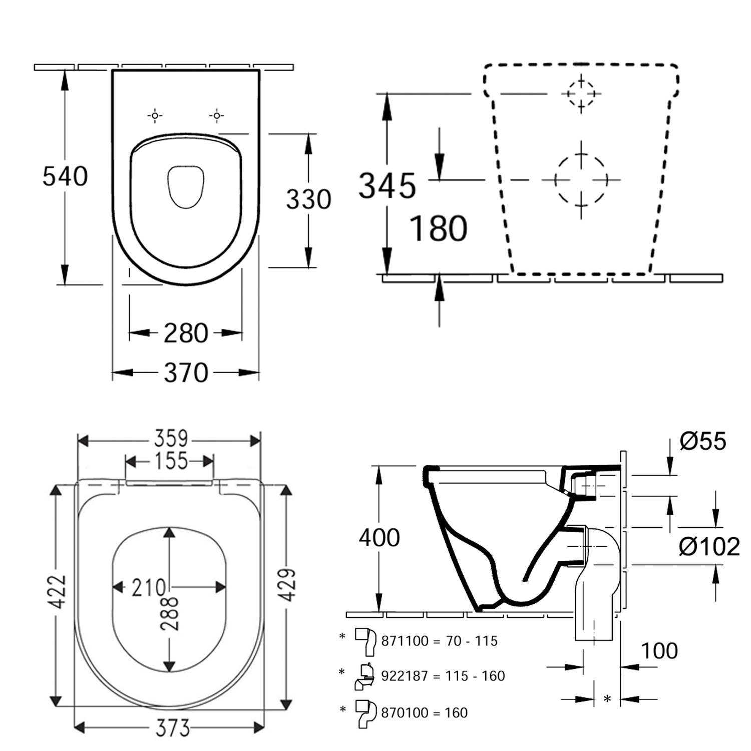 Villeroy & Boch Architectura Rimless Back to Wall Toilet & Soft Close Seat