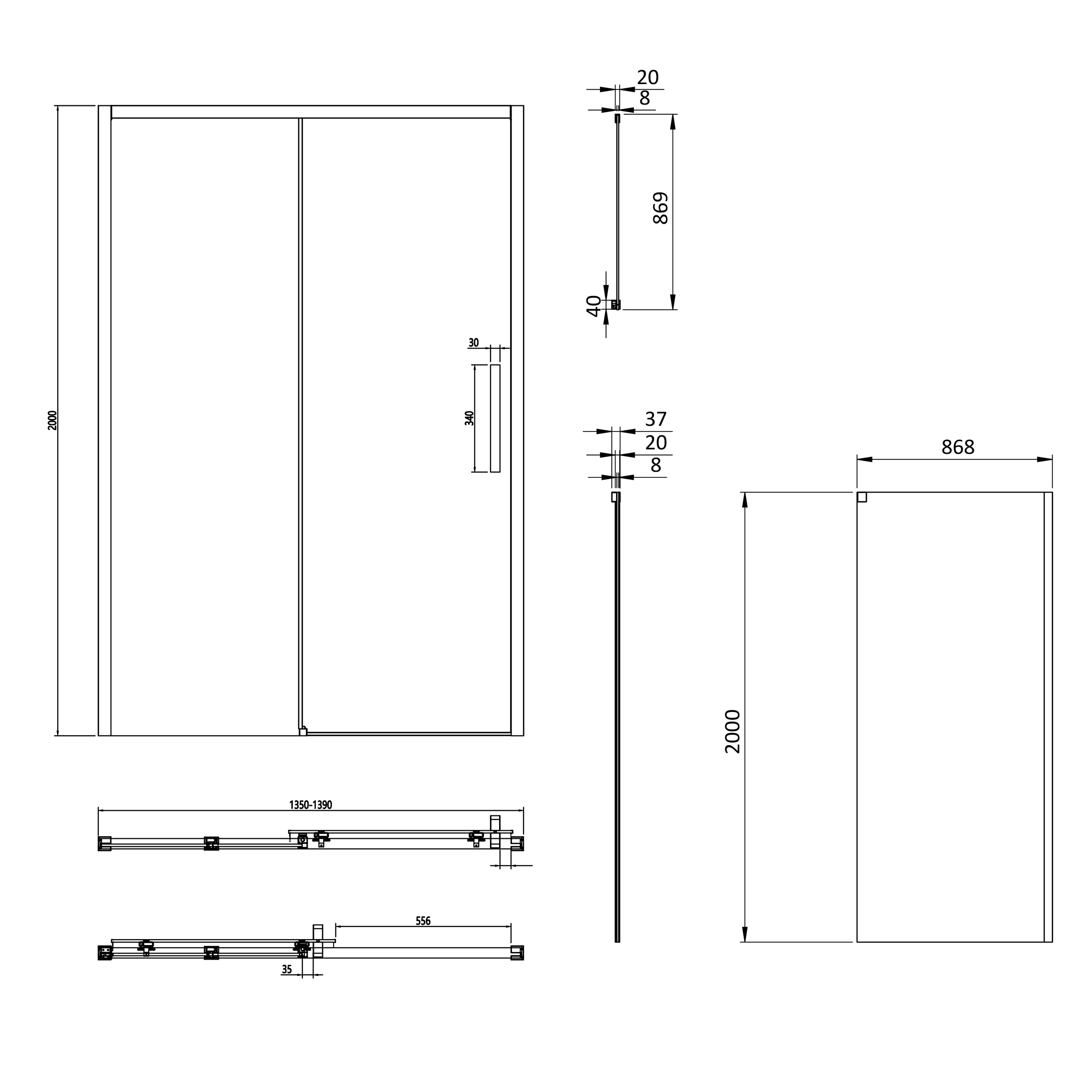 Crosswater Asura 8mm Brushed Brass Sliding Shower Door & Optional Side Panel