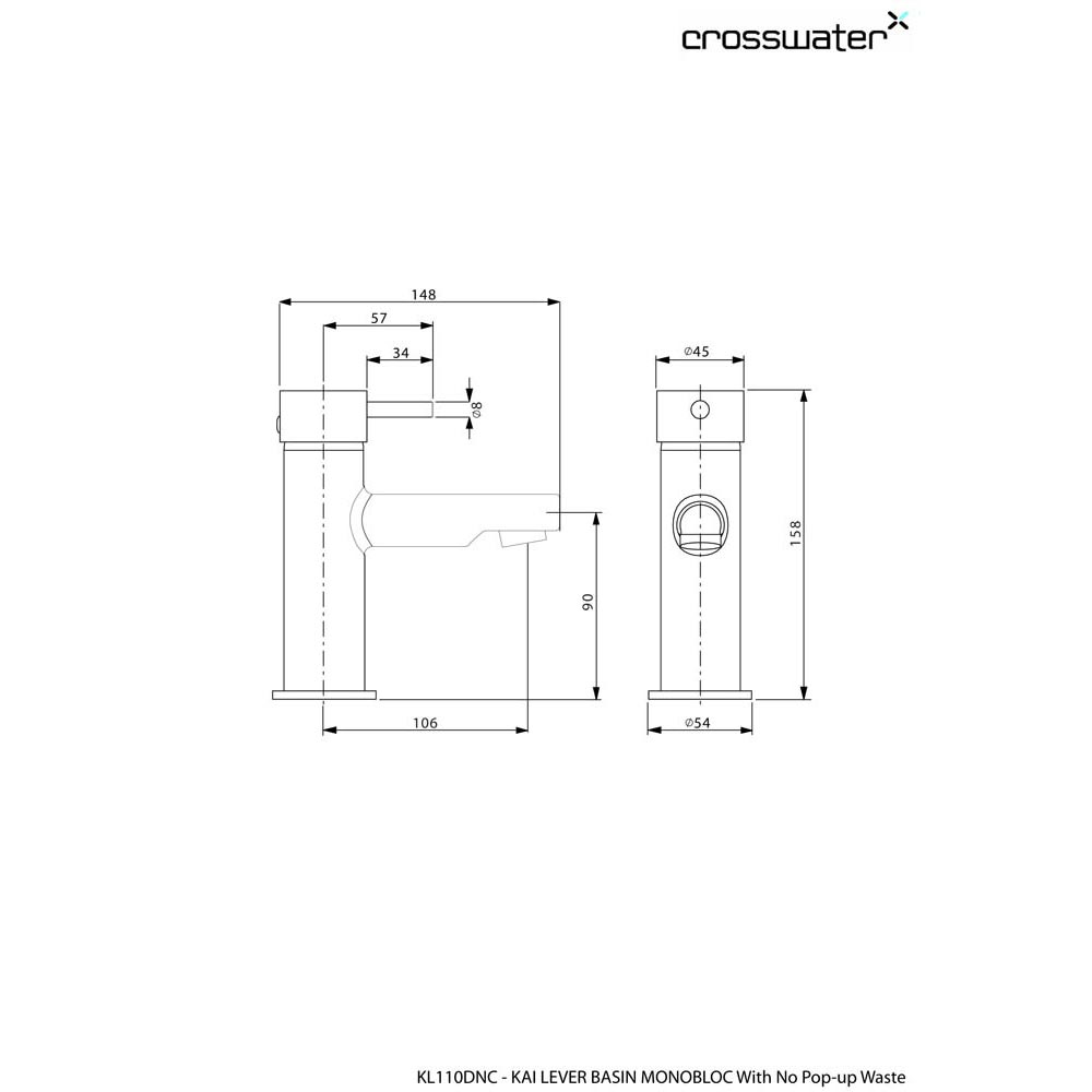 Crosswater Kai Lever Basin Mixer Tap - Without Waste