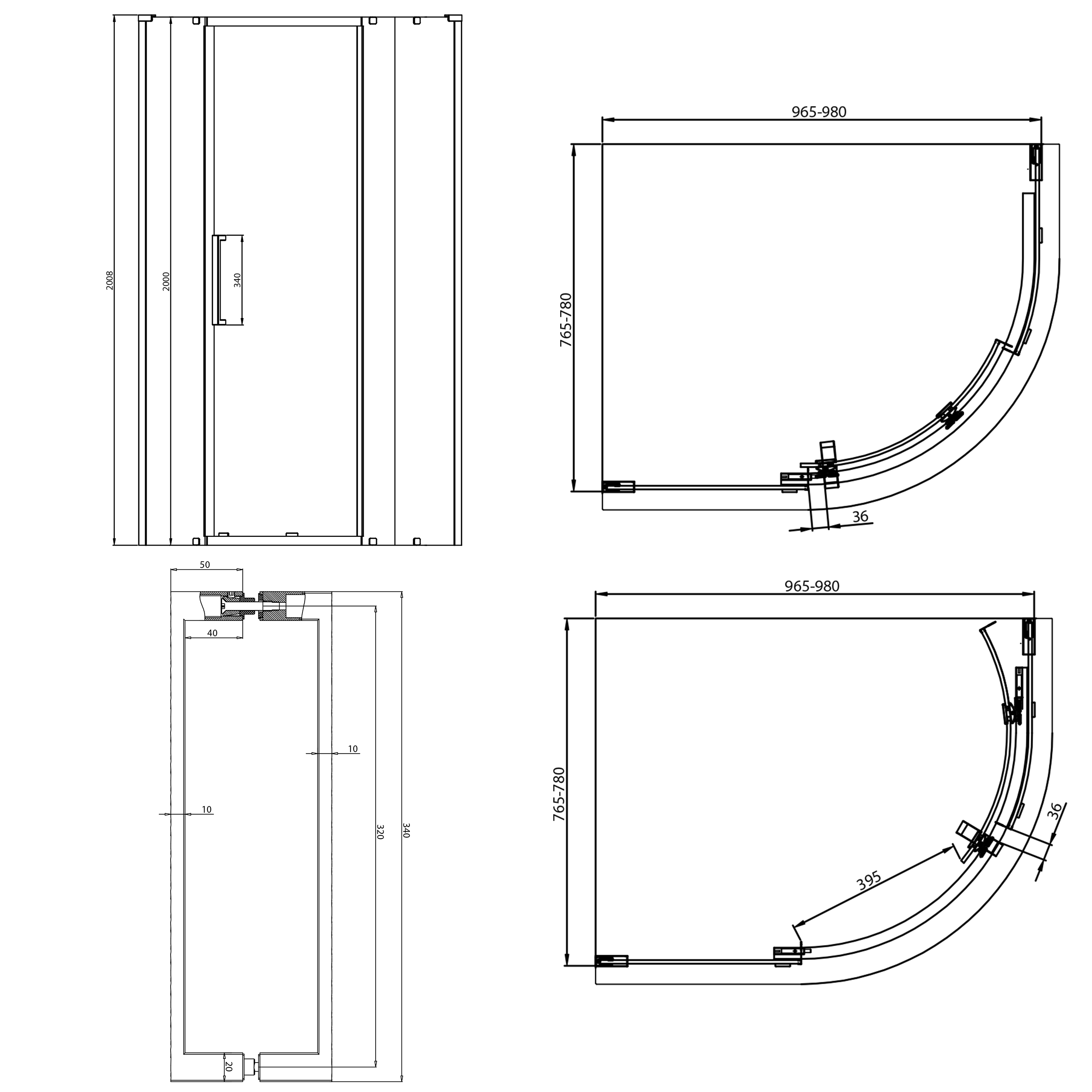 Crosswater Asura 8mm Brushed Brass Offset Quadrant Shower Door