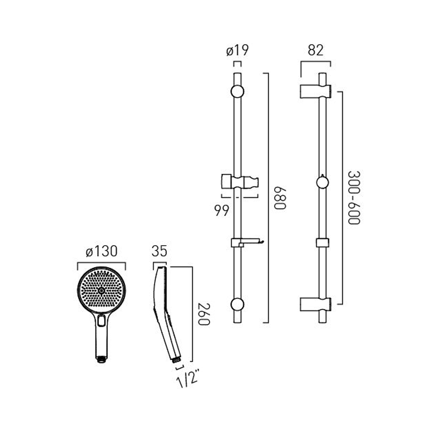Vado Safari Multi Function Slide Rail Shower Kit
