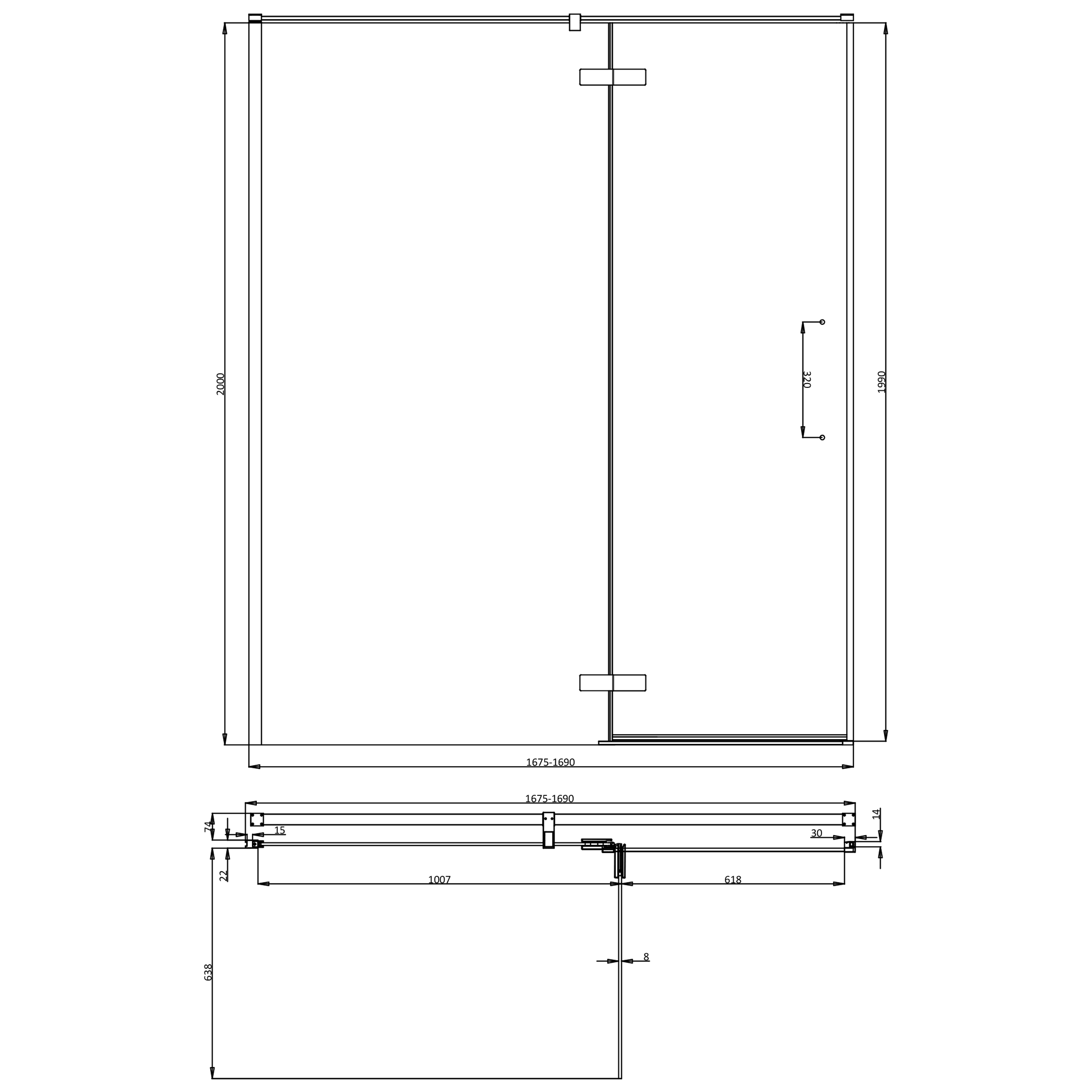 Crosswater Asura 8mm Chrome Hinged Shower Door with Inline Panel & Optional Side Panel