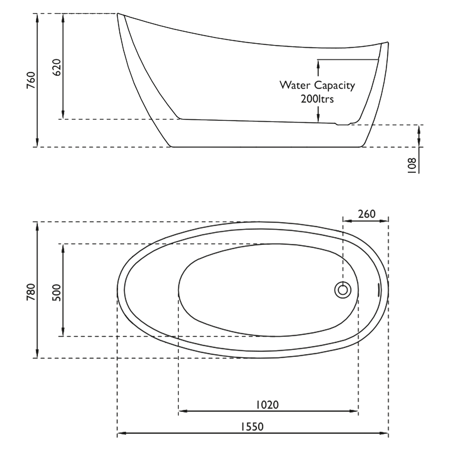 Vincent Alexander Hastings White Freestanding Bath - 1550 x 780mm