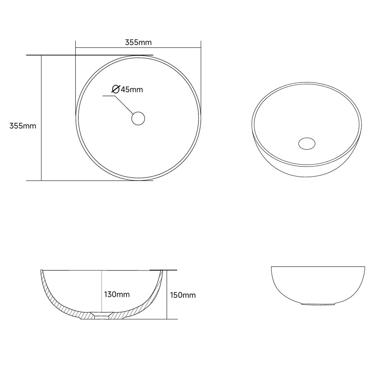 Poppy Round Countertop Basin - 355mm