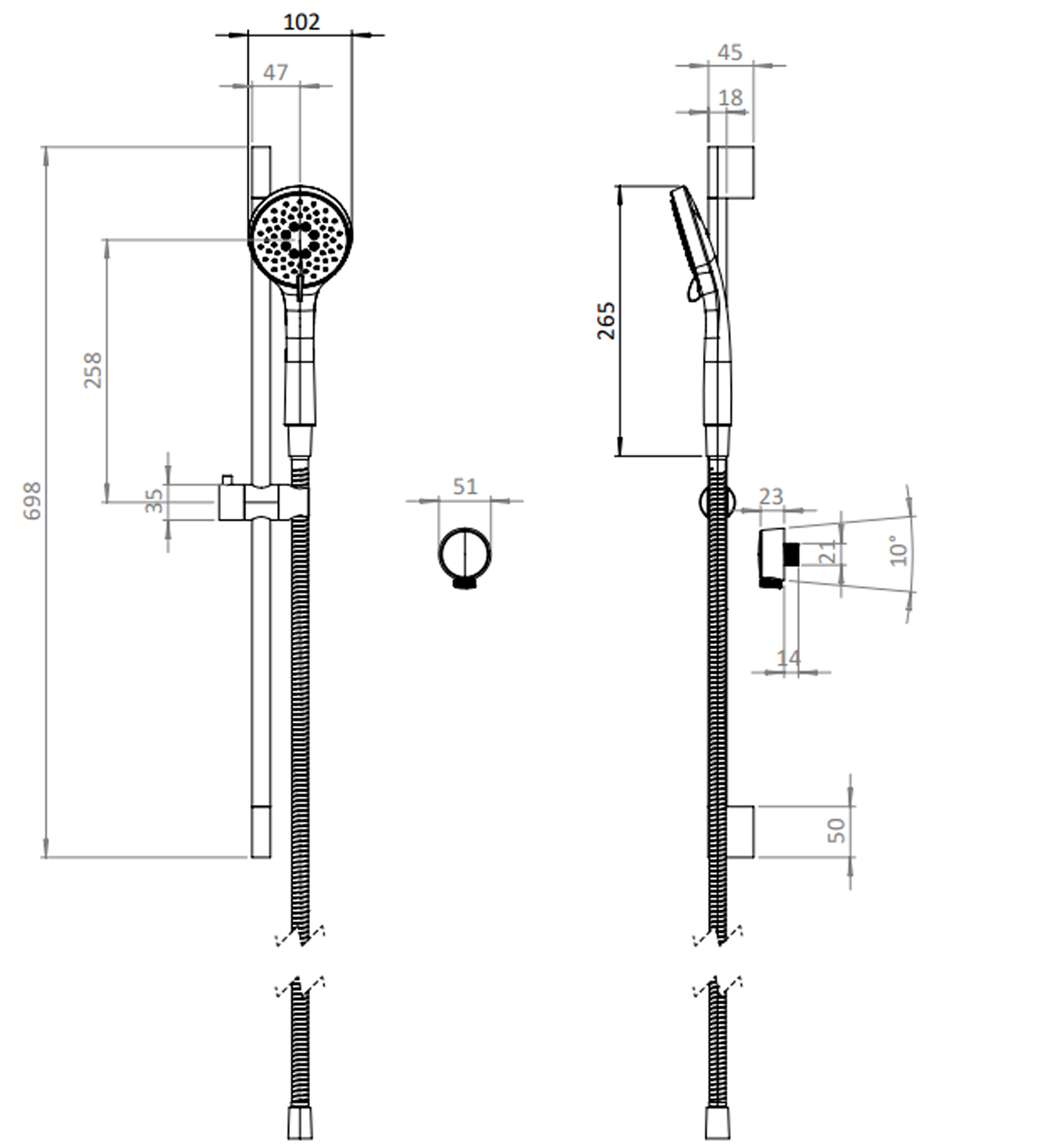 Crosswater Sliding Rail Shower Kit with Wall Outlet & Hose