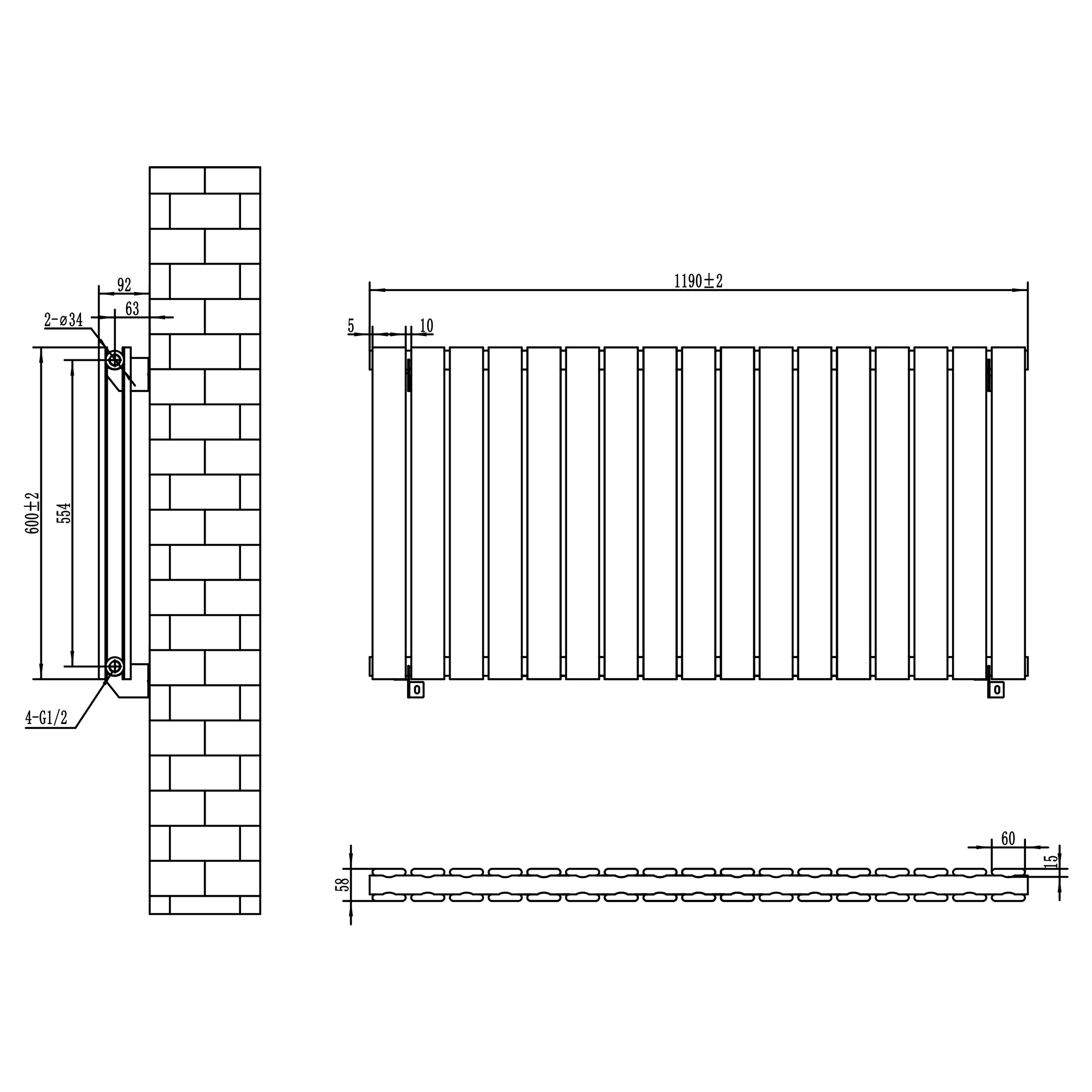 Toasty Radiance Matt Black Flat Panel Horizontal Radiator