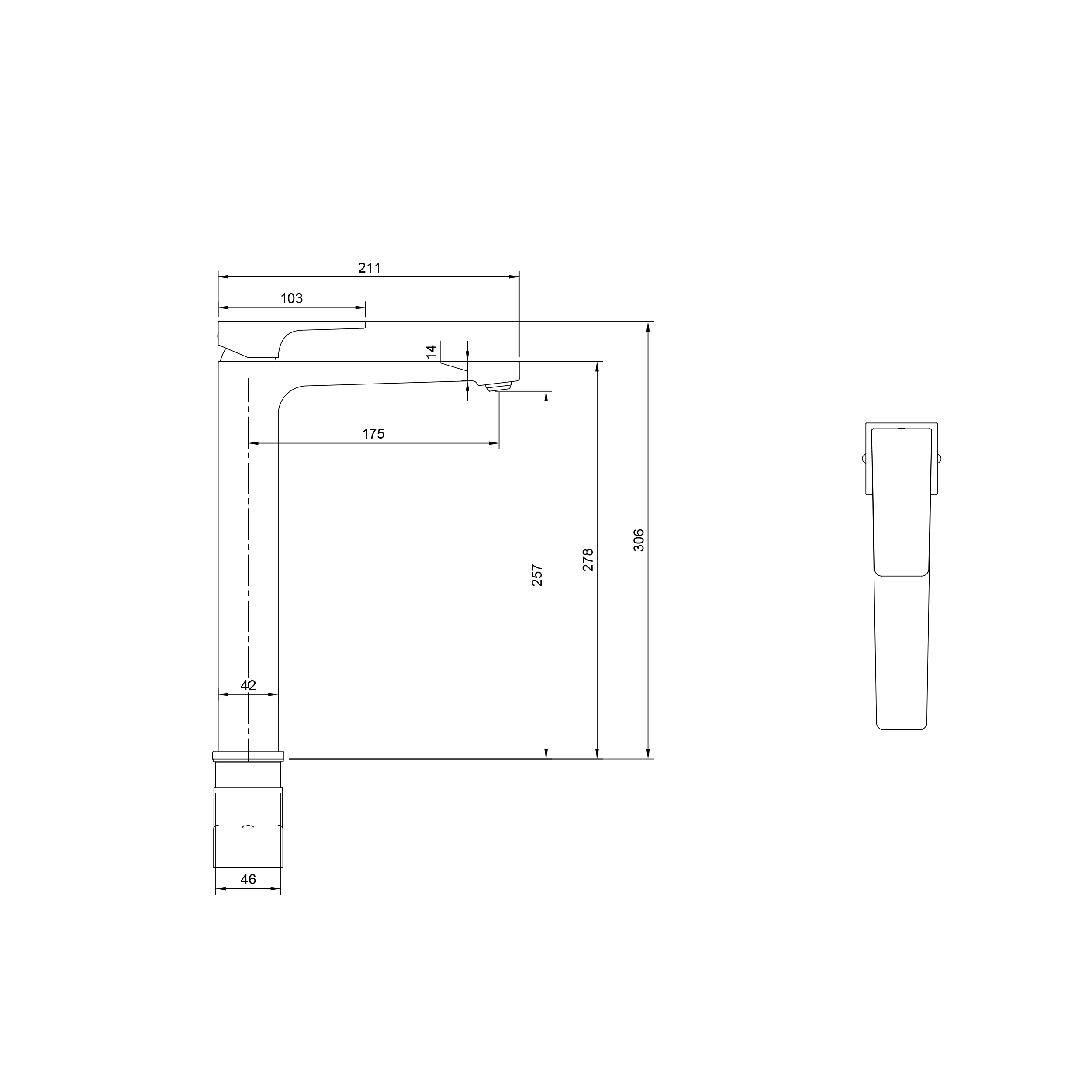 Villeroy & Boch Architectura Square Tall Basin Mixer Tap with Click Clack Waste