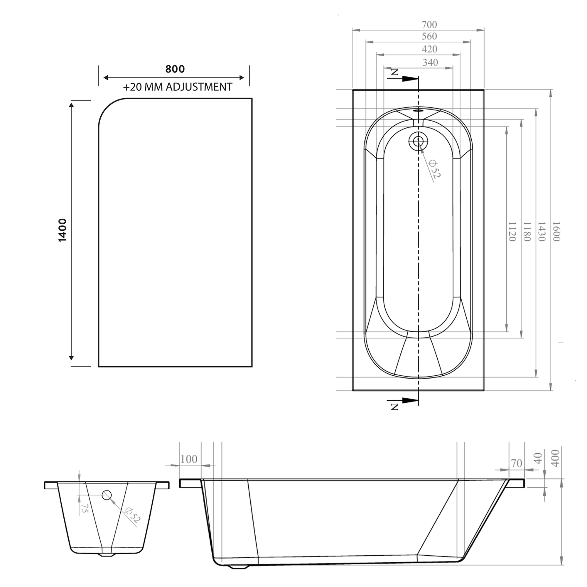 Armourcast Reinforced Single Ended Shower Bath & Shower Screen