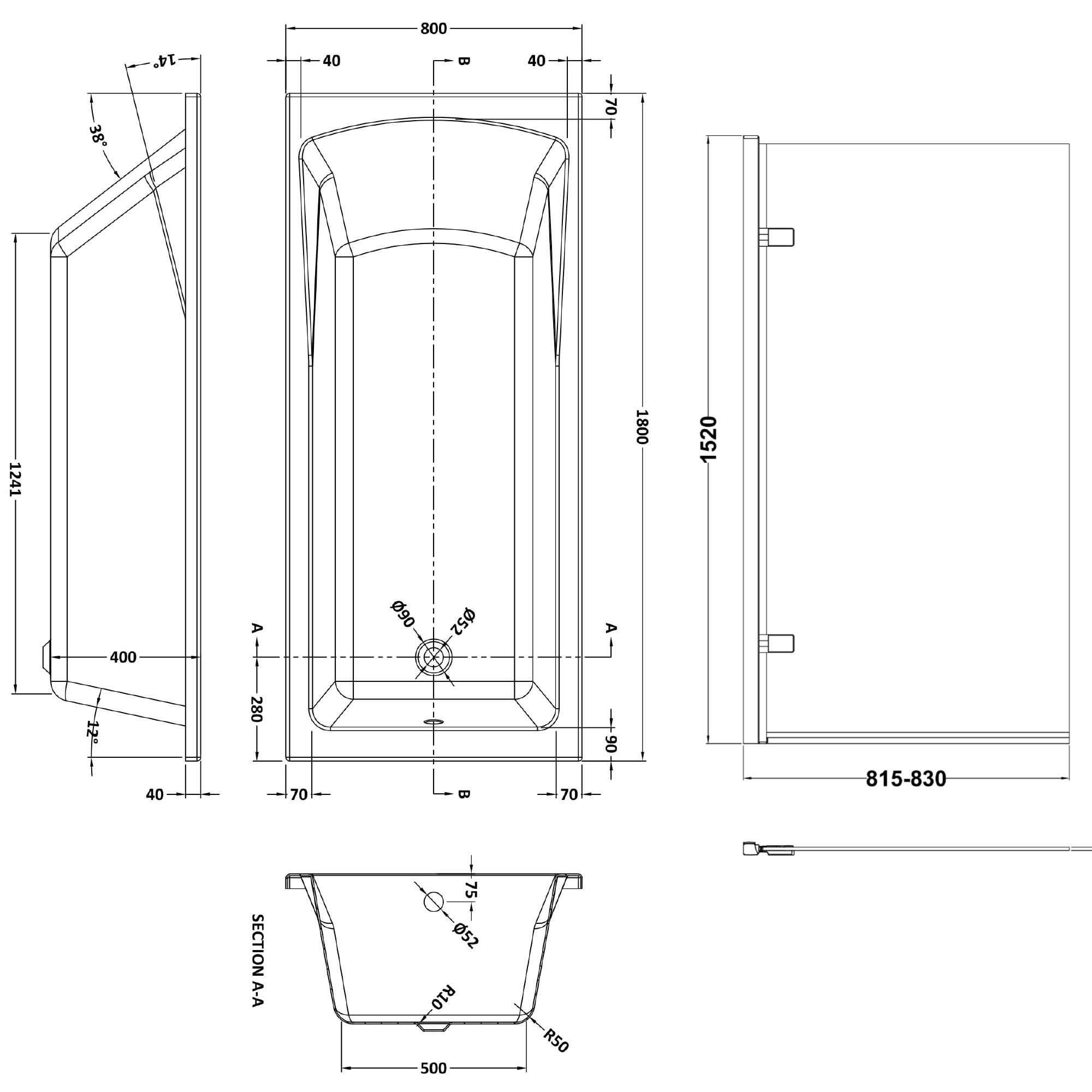 Drench Straight Single Ended Square Bath & Brushed Brass Shower Screen