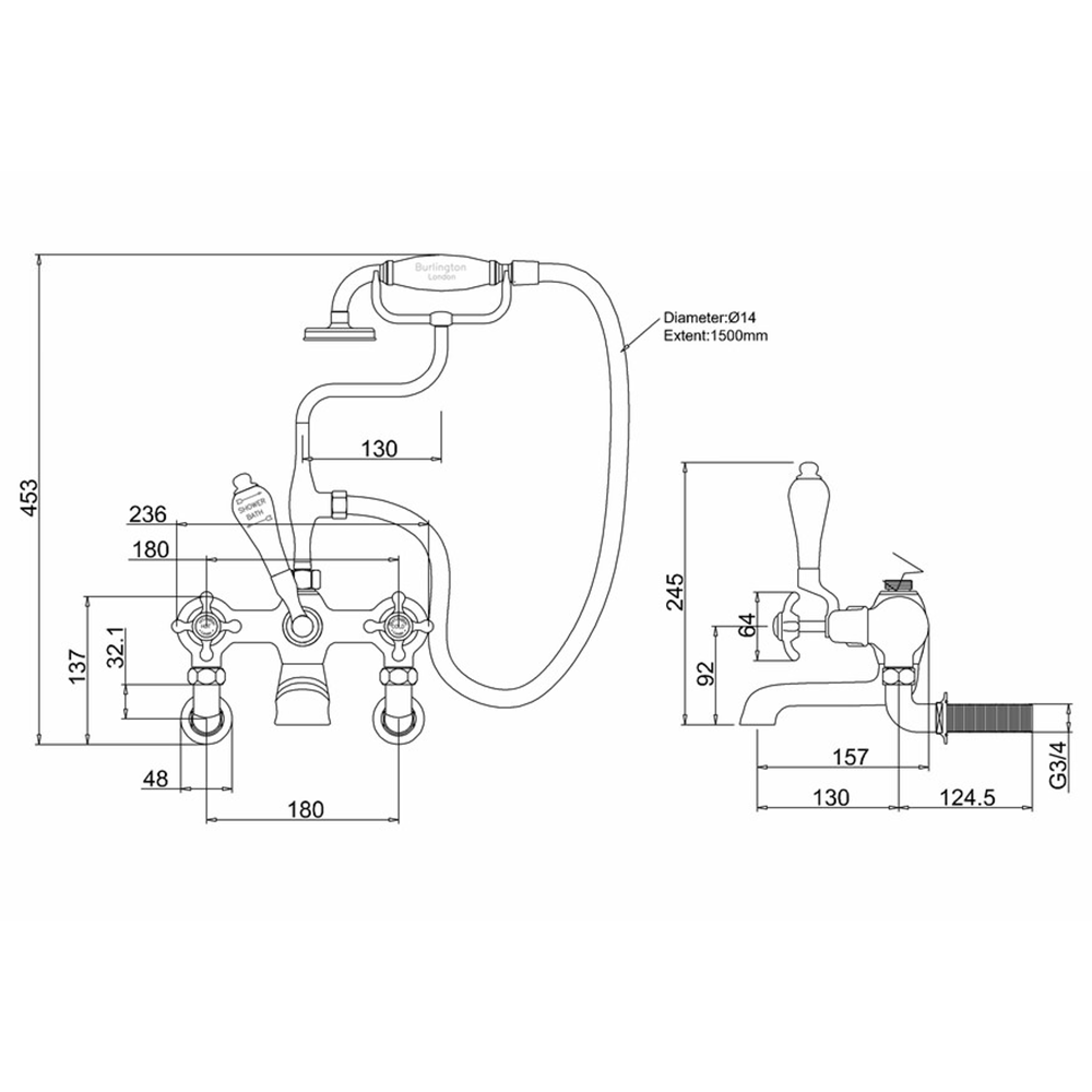 Burlington Anglesey Wall Mounted Bath Shower Mixer with S Adjuster